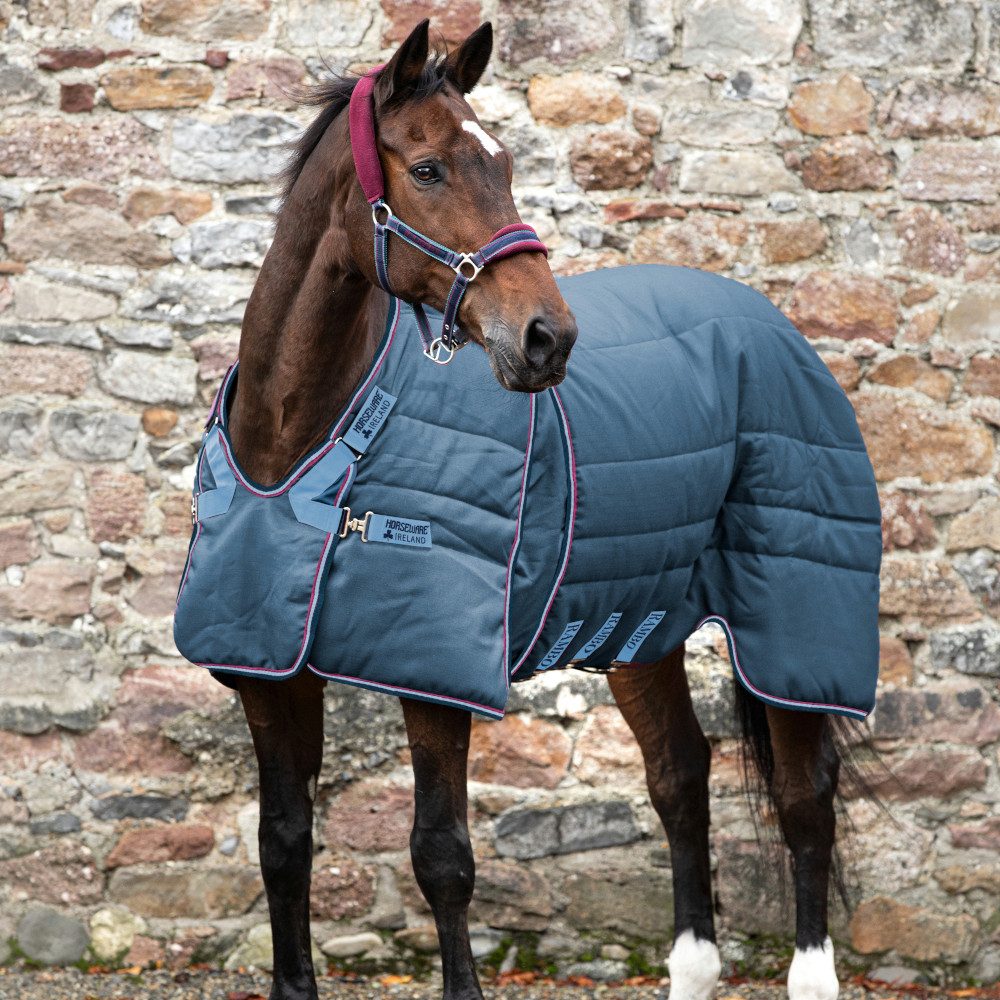 Horseware Pferde-Stalldecke Horseware Rambo Optimo Stable Rug 200g - Navy/Burgundy, Teal & Navy