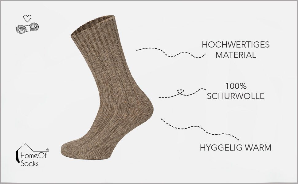Taupe Wollsocken 2er Dicke mit Wolle und Pack Wollanteil aus 100% 100% Wollsocken HomeOfSocks warme Socken (Schurwolle)