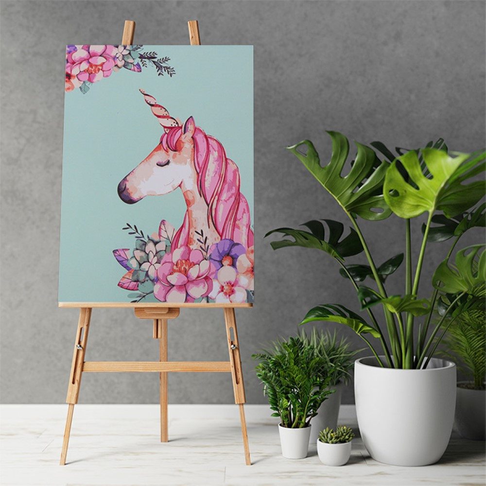Ikonka Malen nach Zahlen Malen nach Zahlen Set 40x50cm - Einhorn auf Leinwand (Malen nach Zahlen auf Leinwand-Set, Malen nach Zahlen Komplett-Set), Hochwertiges Einhorn-Malen-nach-Zahlen: Einfach, entspannt, kreativ