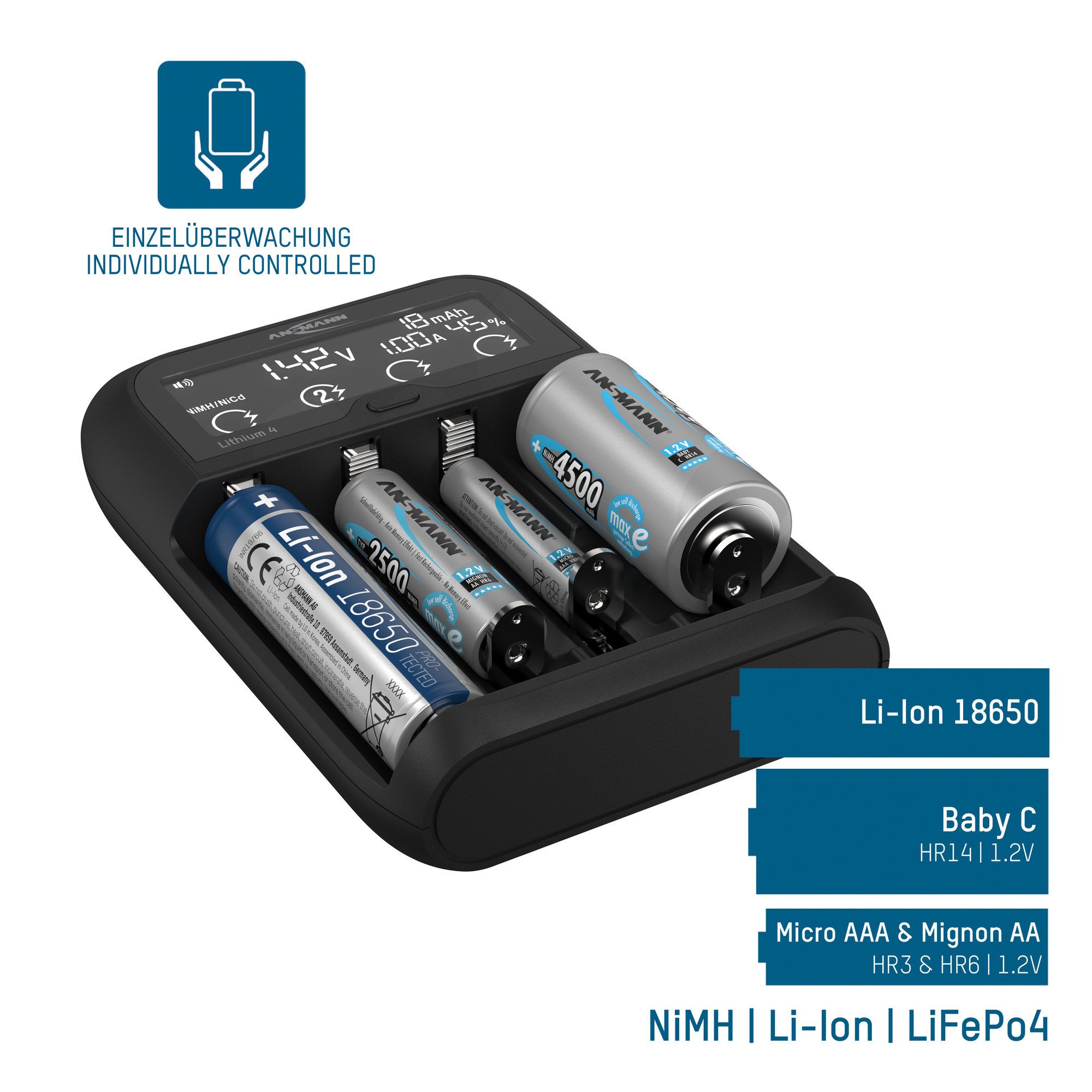 ANSMANN AG Akku Ladegerät, inkl. 2x 18650 Universal-Ladegerät