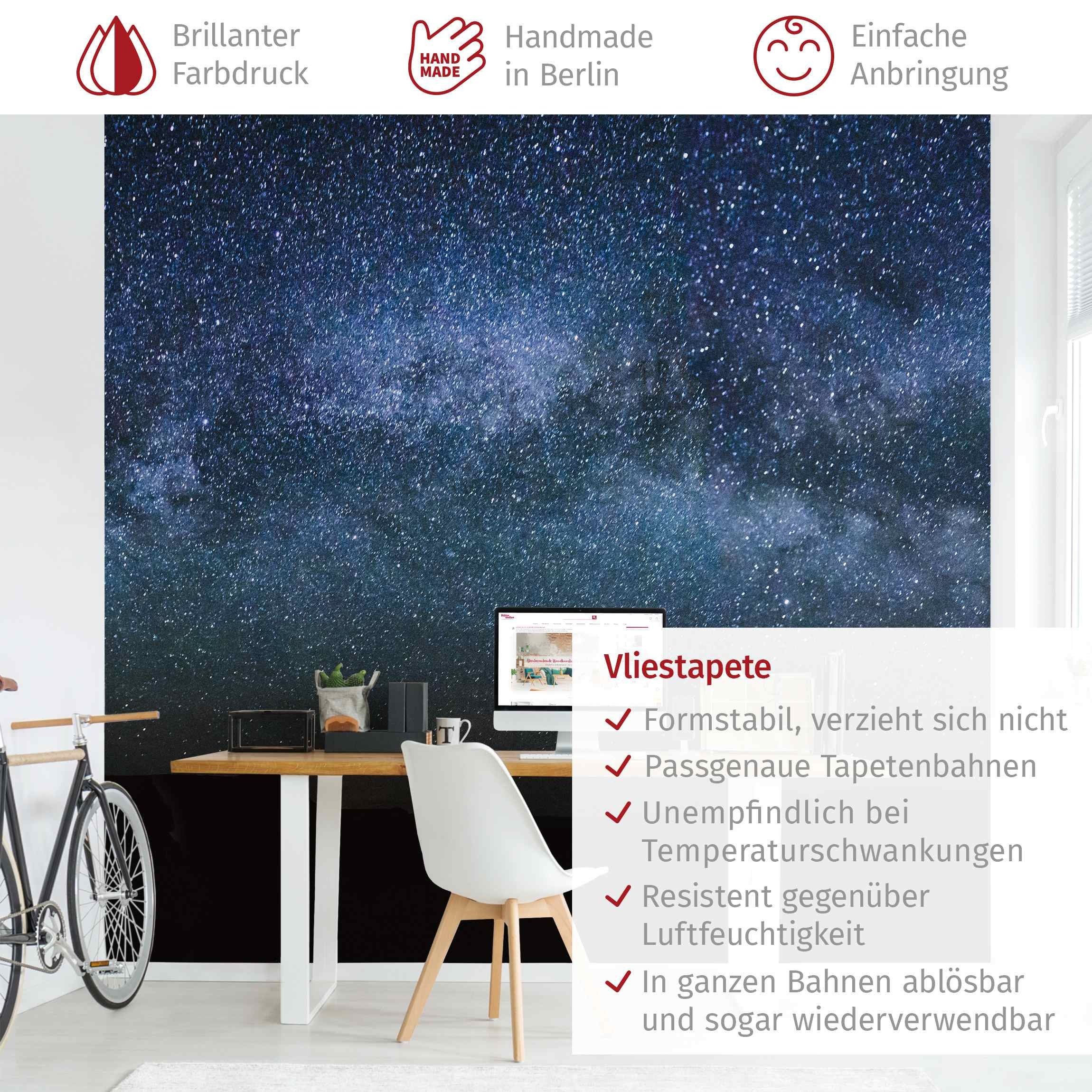 Bilderdepot24 Fototapete Natur Leuchtende Sternenhimmels Weltall Weltraum Nachthimmel, Glatt, Matt, (Vliestapete inkl. Kleister oder selbstklebend), Wohnzimmer Schlafzimmer Küche Flur Motivtapete Vliestapete Wandtapete