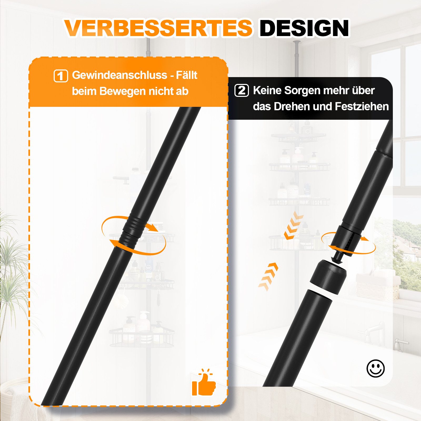 OUNUO Duschregal Teleskopregal ohne Bohren Bad Duschablage mit 4 Korb höhenverstellbar – Bild 3 von 5
