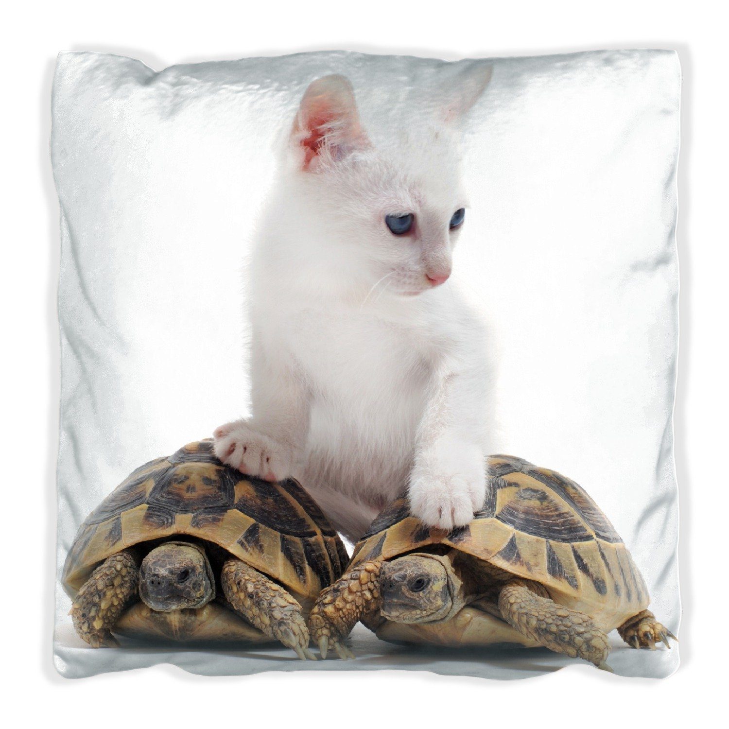 Wallario Dekokissen Katze auf Schildkröten, handgenäht