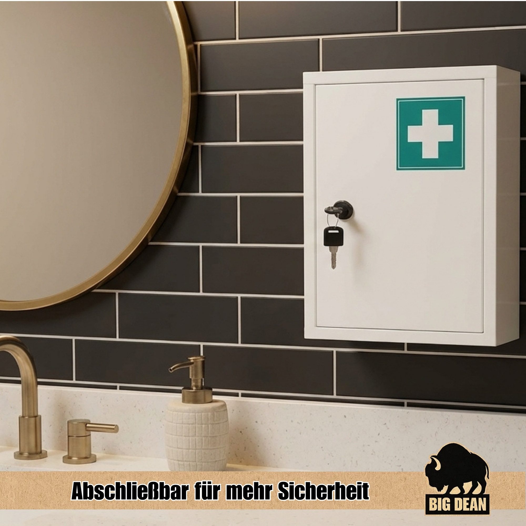 BigDean Medizinschrank aus Stahl abschließbar mit 2 Schlüsseln (Packung, 1-St., Medizinschrank) Kompaktes Design, Innenfächer für Medikamente & Erste-Hilfe-Zubehör