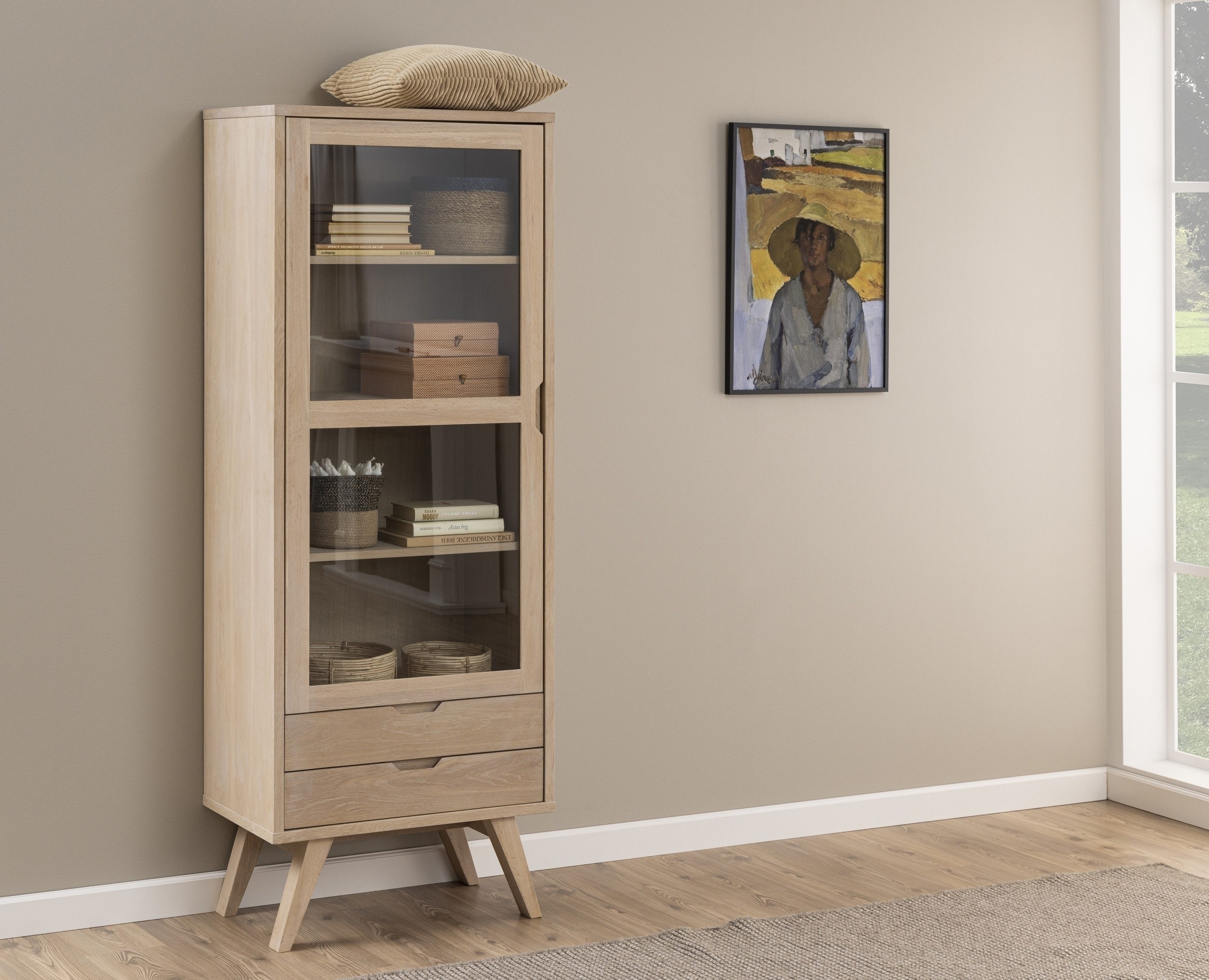 ACTONA GROUP Standvitrine in Eiche weiss pigmentiert - 72x190x42cm (BxHxT)