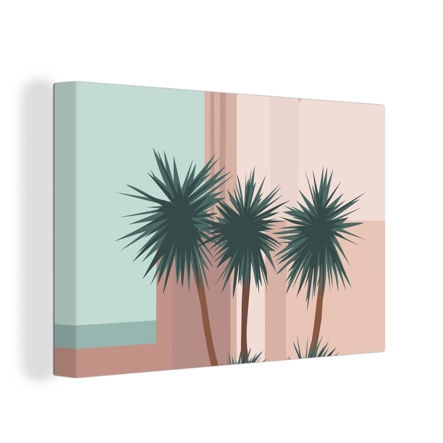 OneMillionCanvasses® Leinwandbild Sommer - Palmen - Abstrakt - Pastell, (1 St), Wandbild Leinwandbilder, Aufhängefertig, Wanddeko, 30x20 cm