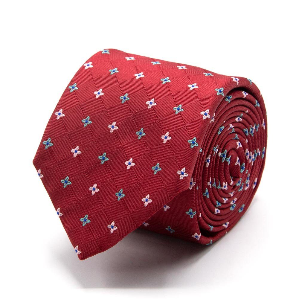 BGENTS Krawatte Seiden-Jacquard (8cm) mit Rot Breit Blüten-Muster Krawatte