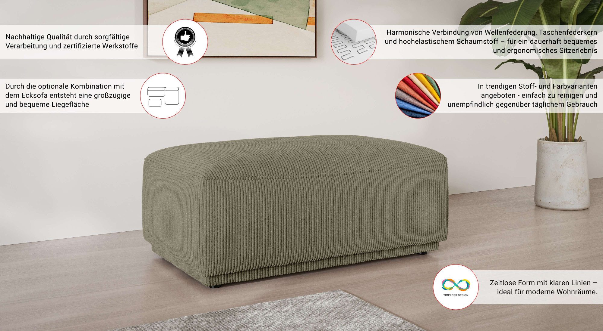 s.Oliver Polsterhocker EMMERIK Sitzhocker mit Wellenfederung, Maße B/T/H: 124,5/70,5/48 cm, hoher Sitzkomfort, gemütlich und modern, passend zur Serie Emmerik