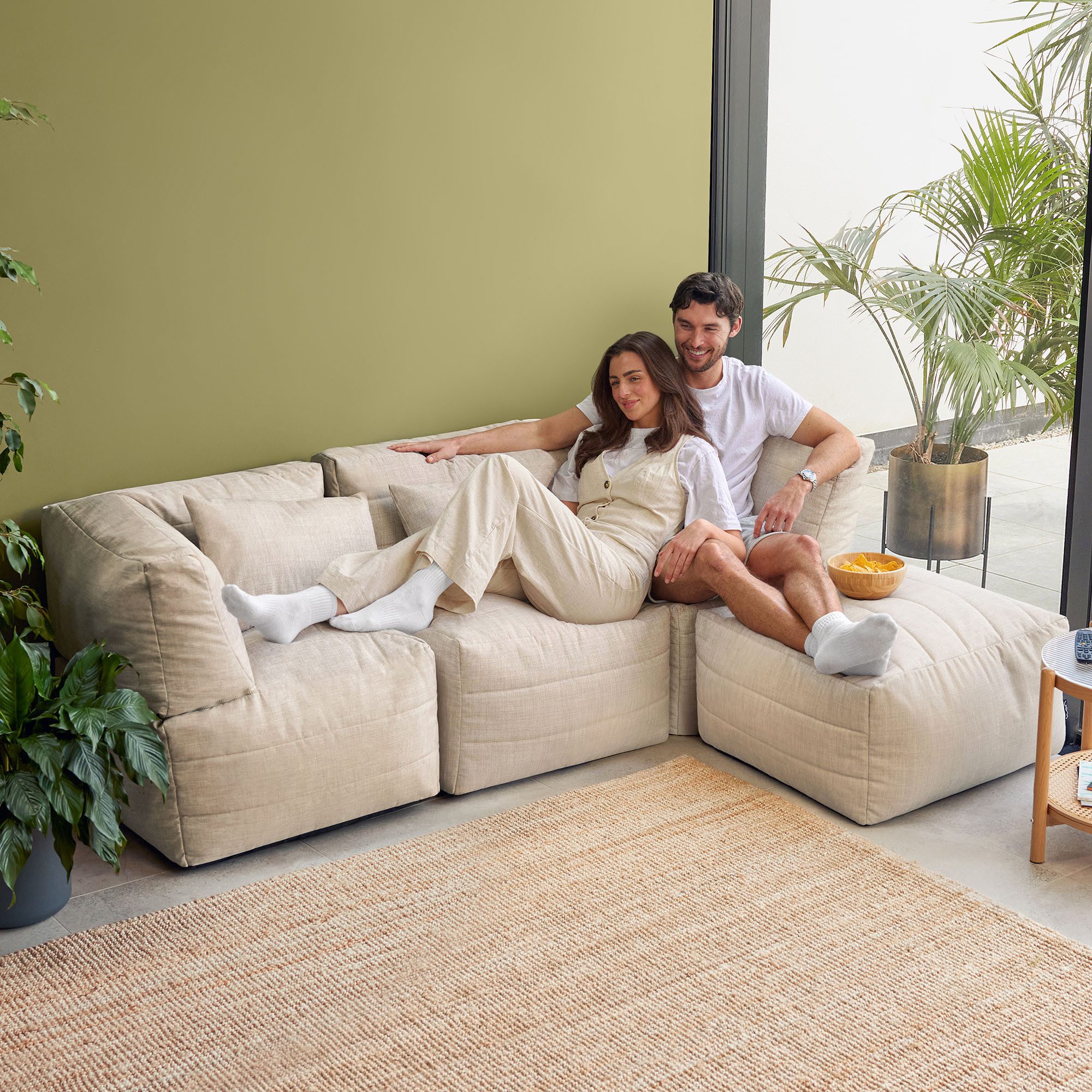 icon Gartenlounge-Set Modulares Outdoorsofa 4 Stück aus Webstoff „Noa“, (Spar-Set, 2 x Ecksofa, 1 x Sessel, 1 x Hocker), Made in Germany, UV-beständig, wetterfest