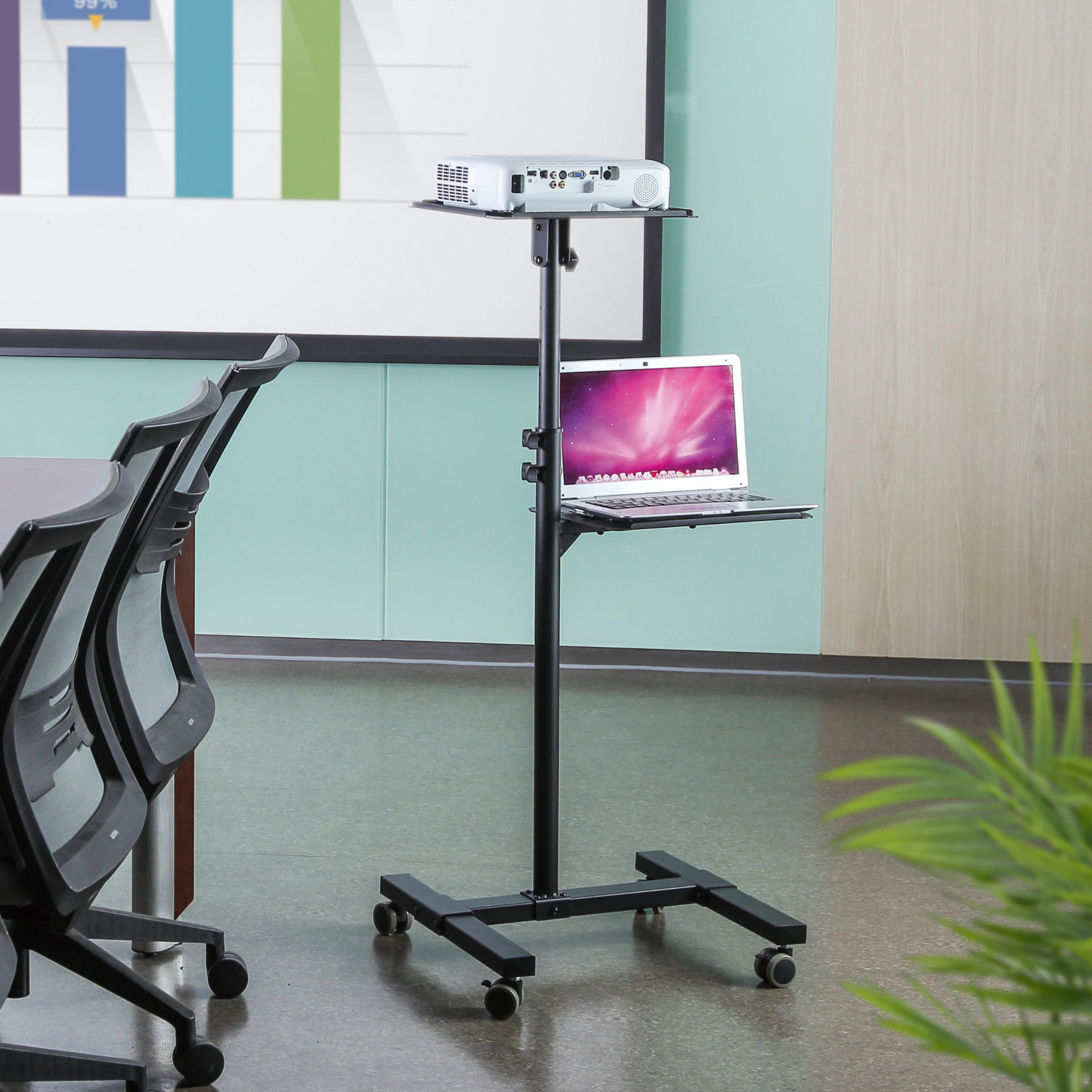 RICOO Halterung Laptop Beamer Projektor Trolley Stand CZ0800, (Abmessung Stand, max.: BxHxT: 502 mm x 1450 mm x 455 mm, 1-tlg., 10 kg (je Ablage), Beamerfläche 35 x 30cm, max. 36,3 x 30 cm, neigbar +/-12°, höhenverstellbar 950-1450mm, ausziehbar bis zu 1450 mm)