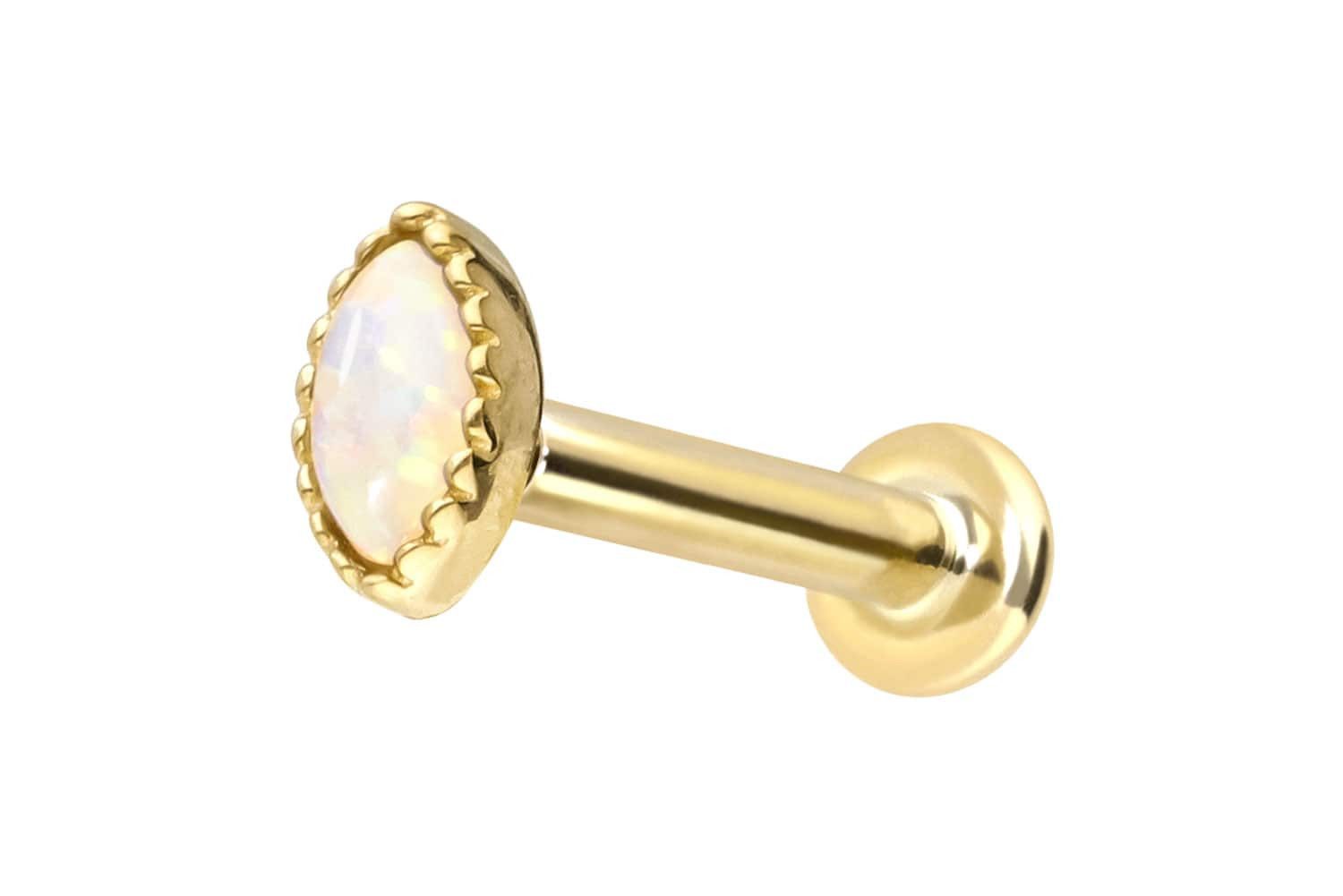 PIERCINGLINE Piercing-Set 14 Karat Gold Labret mit Push Fit OVALER SYNTHETISCHER OPAL (Labrets, 1-tlg)