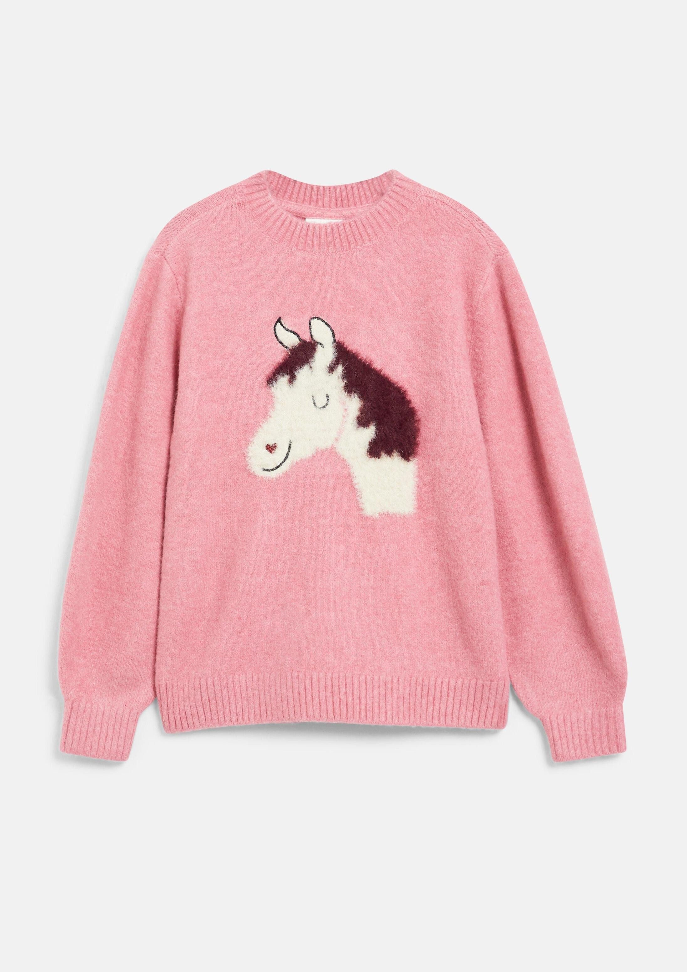 s.Oliver Longpullover Strickpullover Kuscheliger Strickpullover im Loose Fit mit Pferdemotiv