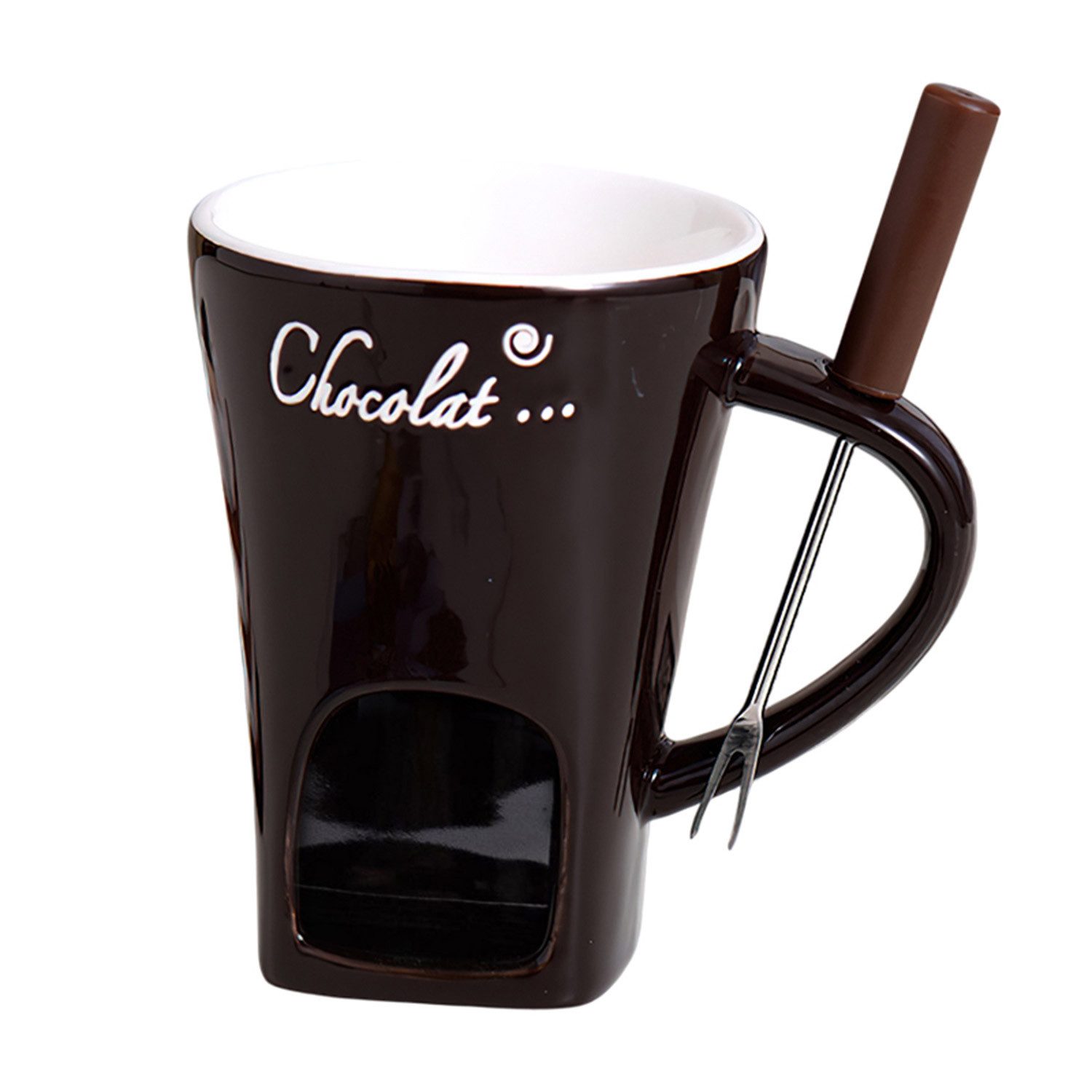 Refttenw Fondue 130ml Keramik Schokoladenfondue Tasse mit Gabeln für Schmelzen Dessert