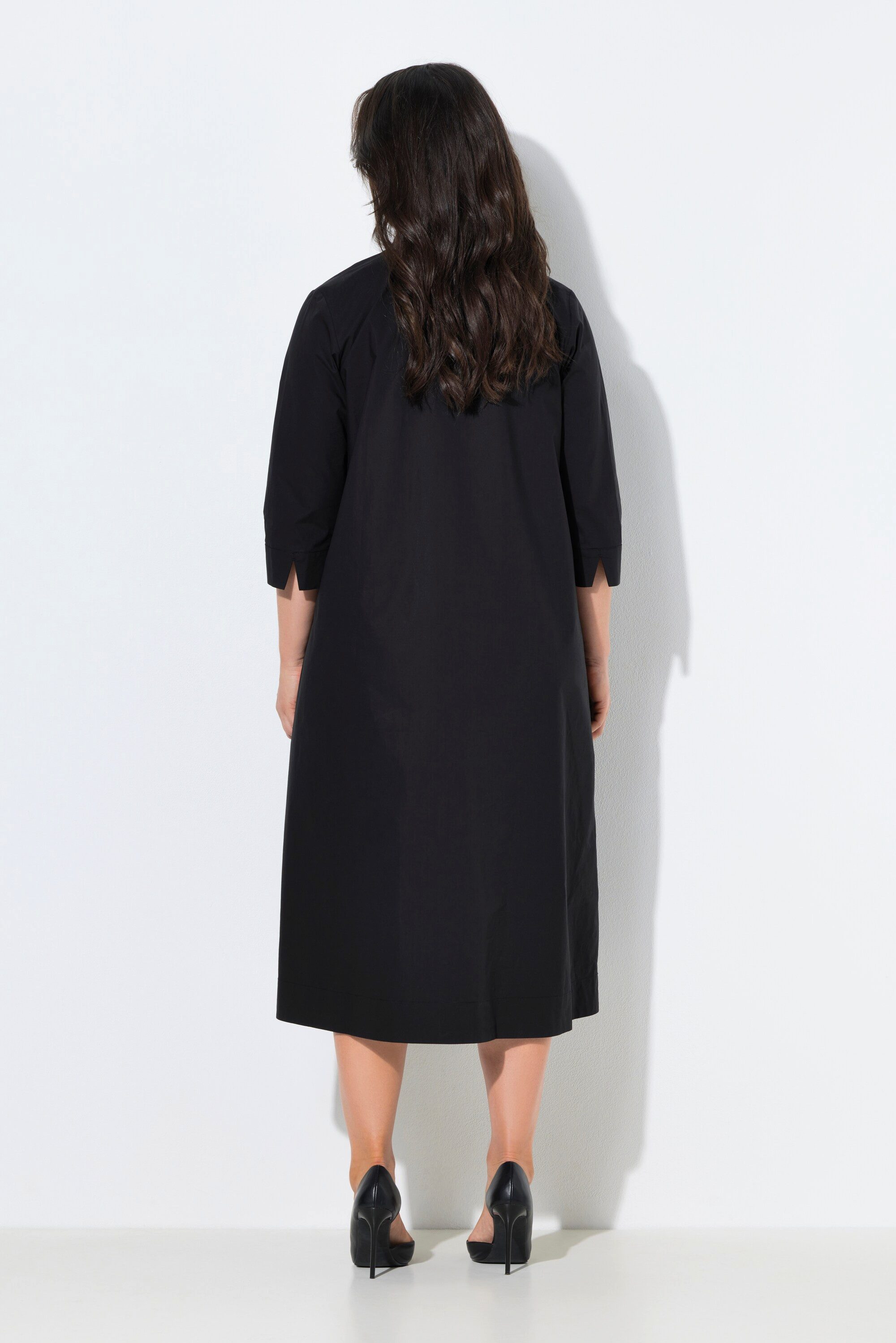 Ulla Popken Midikleid Midikleid Papertouch A-Linie Kelchkragen 3/4-Arm