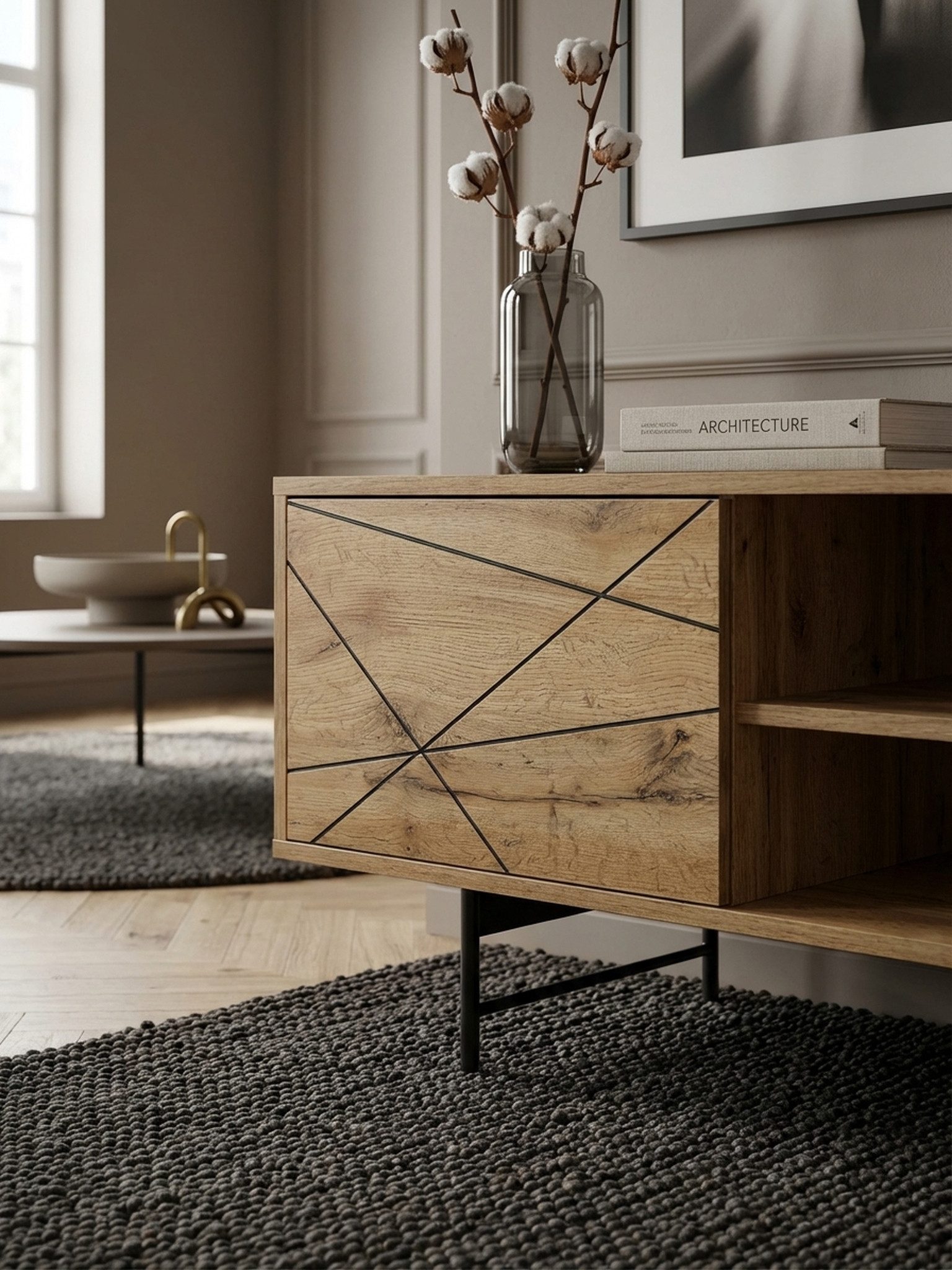 KADIMA DESIGN Lowboard Lowboard Holz Eiche-Dekor 160x45x40 cm TV-Kommode mit zwei Türen, (Fernsehkommode Wohnzimmer), Design TV-Schrank Hoch, Fernsehtisch Ferns – Bild 3 von 5