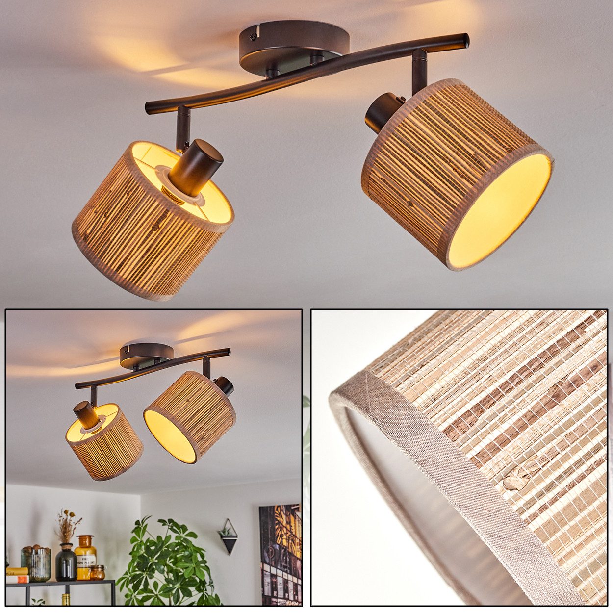 hofstein Deckenleuchte moderne Deckenlampe aus Metall/Seegras in Schwarz/Na günstig online kaufen