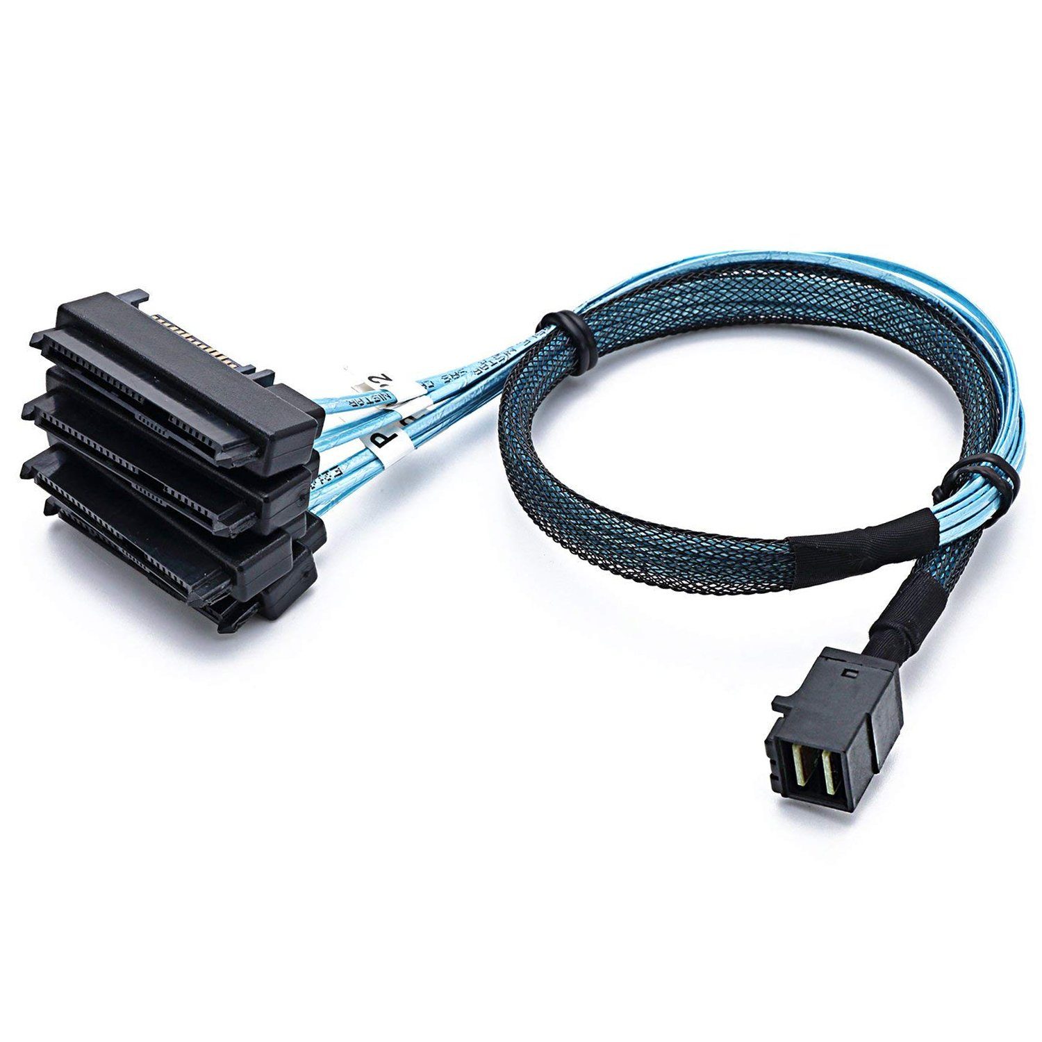 Bolwins P82C Mini SAS SFF-8643 zu 4x 29p SFF-8482 + 4x SATA 15p Splitter Kabel Computer-Kabel, Mini SAS SFF-8643 Stecker, 4× SAS 29-Pin SFF-8482 + 4× SATA 15P (100 cm), Kupferkern, Plug & Play, unterstützt Hot-Swap