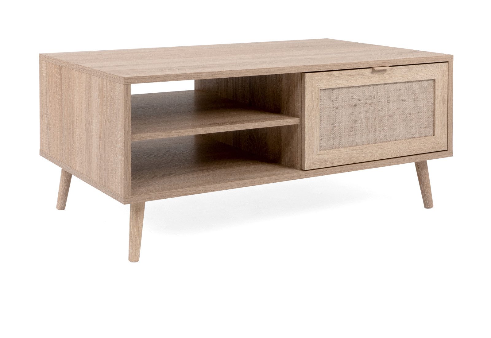 Furn.Design Couchtisch Niran (Beistelltisch in Sonoma Eiche mit Bast - Dekor, 100 x 40 cm), skandinavisches Design