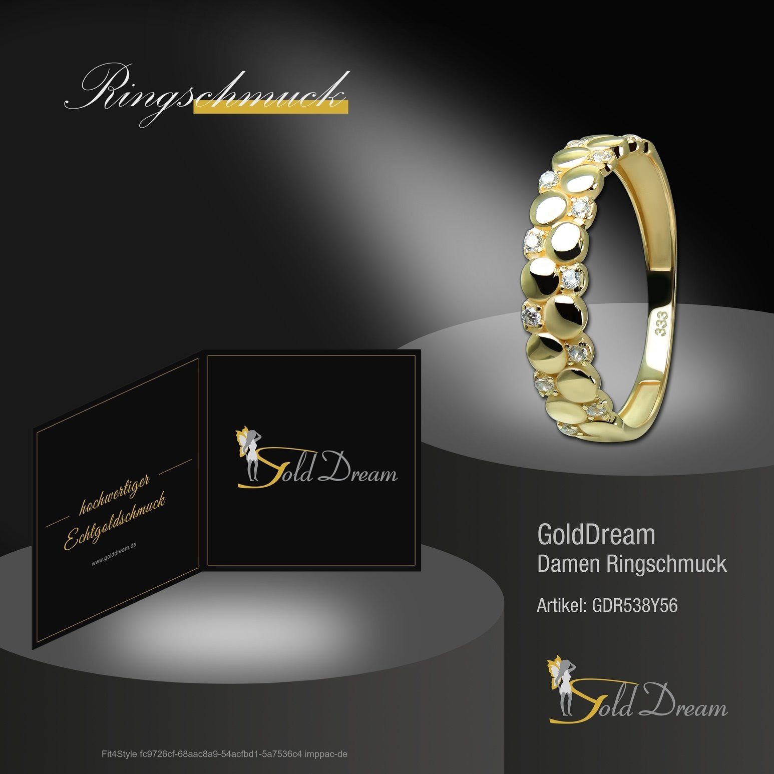 GoldDream Goldring GoldDream Ring Gold Dots (Fingerring), gold, Dots - Karat, Farbe: Ring 8 Gr.56 Gelbgold Zirkonia Damen 333 weiß
