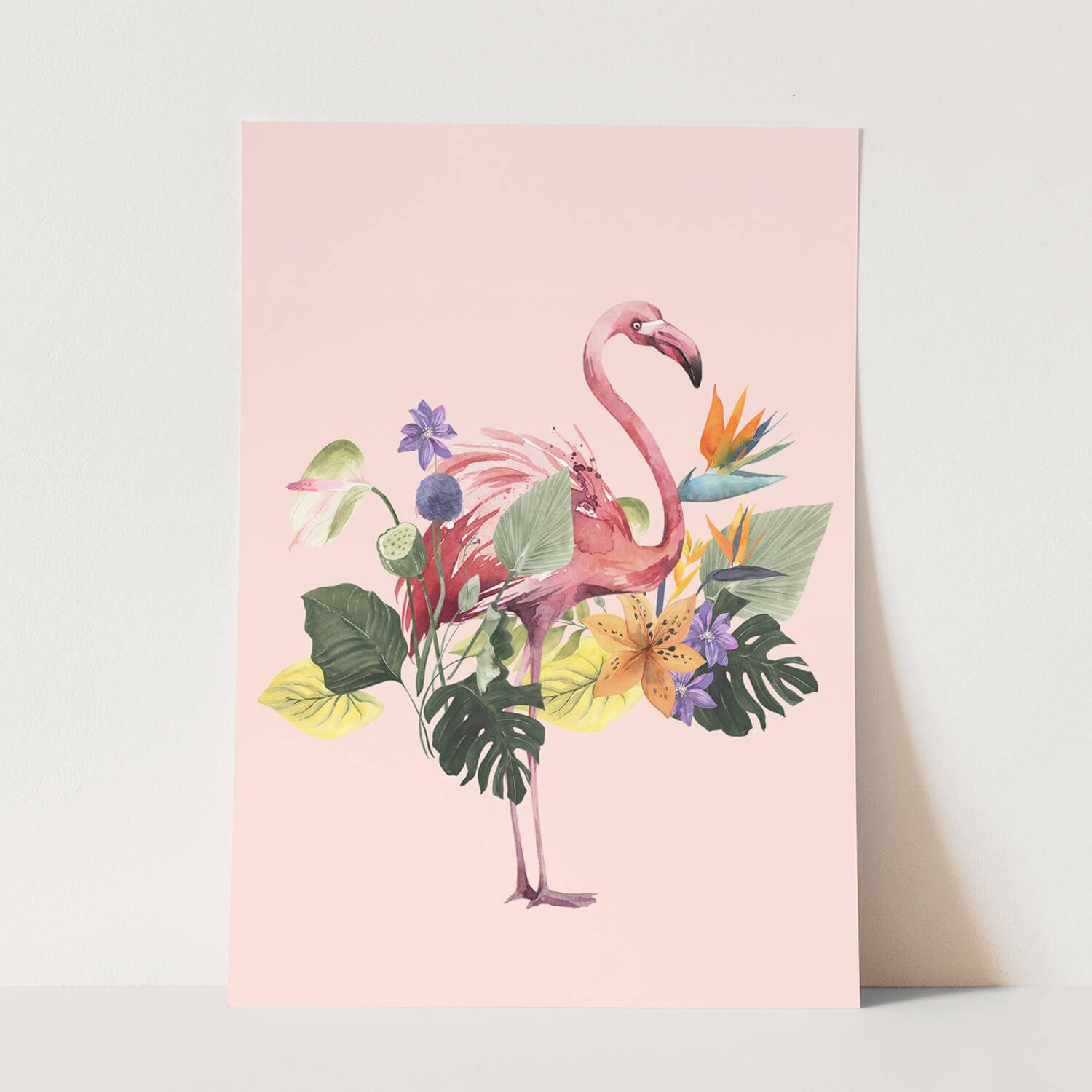 Sinus Art Wandbild Vogel Motiv Flamingo Blumen Exotisch Tropisch Kunstvoll Südsee