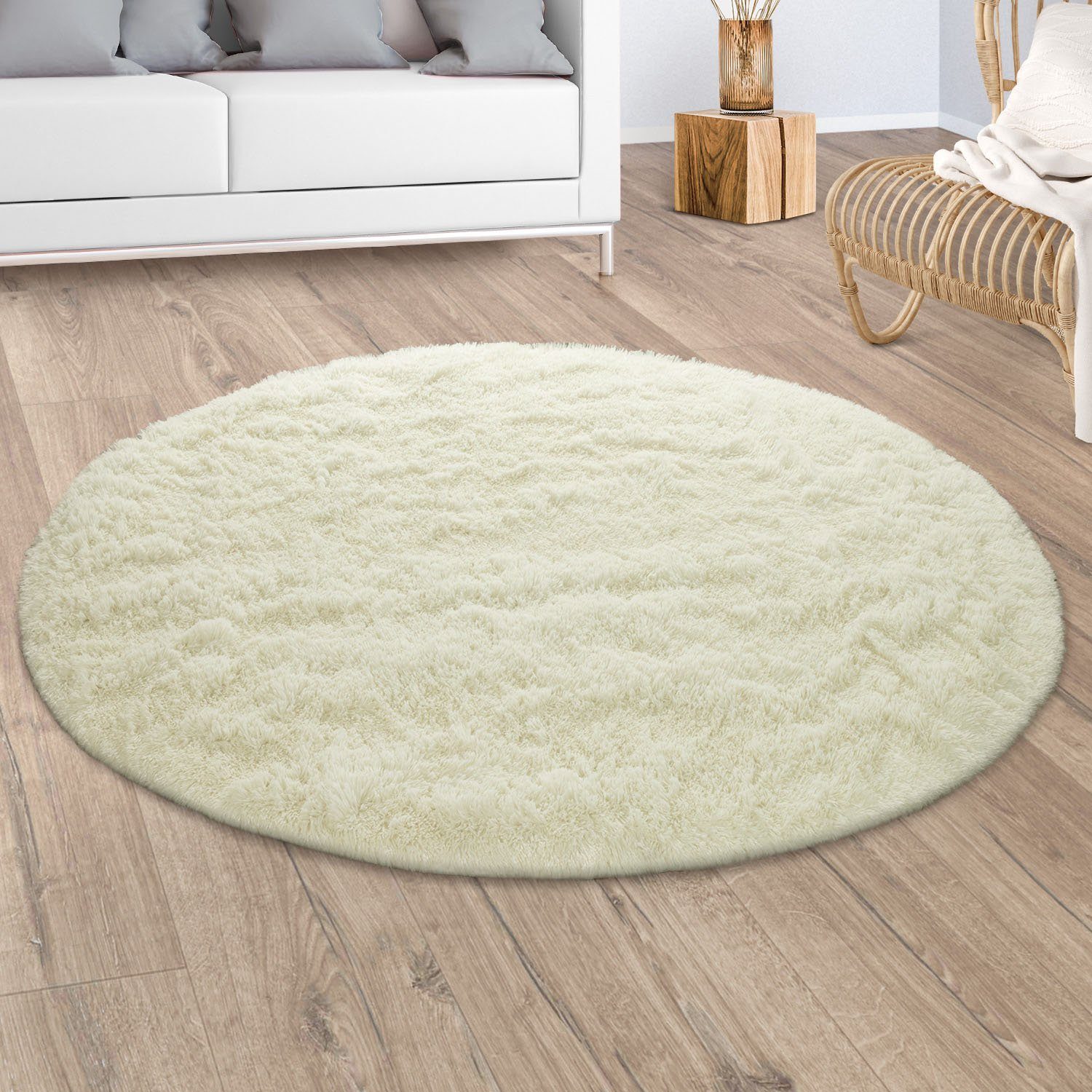 Paco Home Hochflor-Teppich Silky 591, rund, Höhe: 37 mm, Uni-Farben, besonders weich und kuschelig, Wohnzimmer