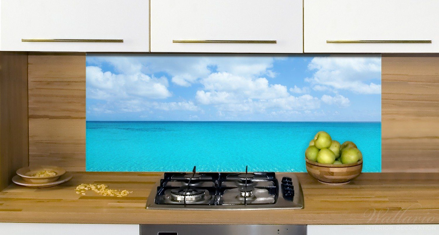 Küchenrückwand und Meer, (1-tlg) Wallario blaues Sandstrand