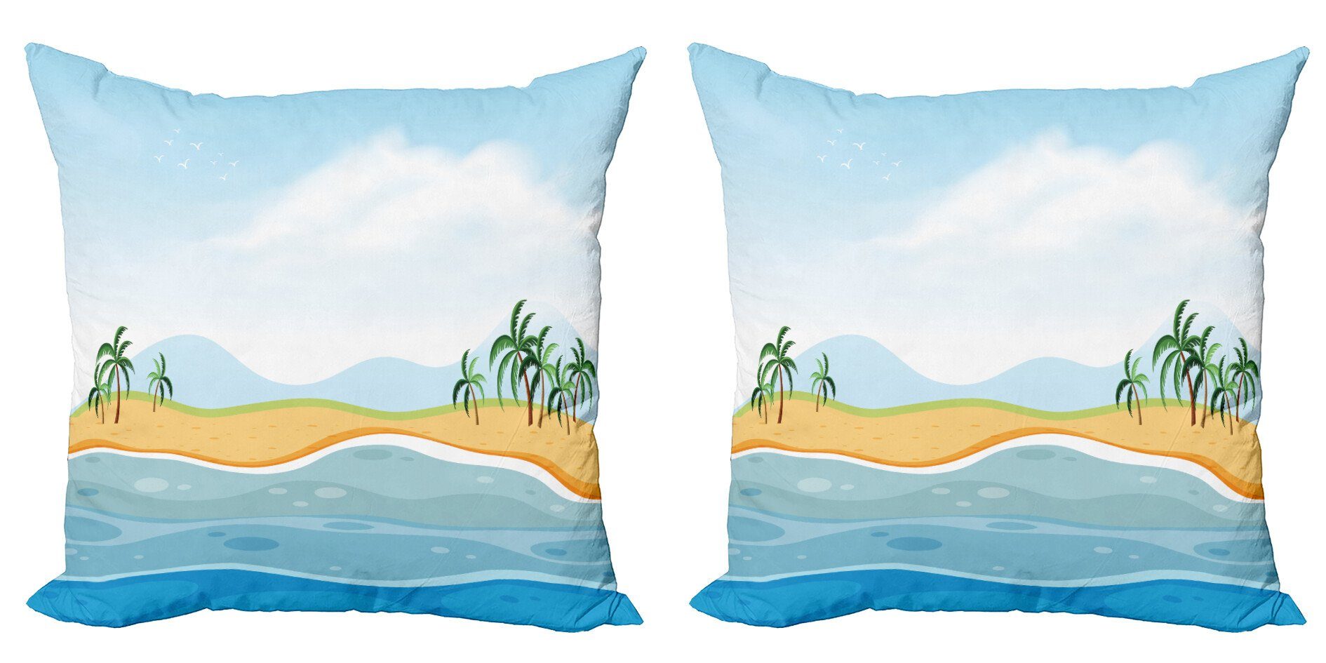Kissenbezüge Modern Accent Doppelseitiger Digitaldruck, Abakuhaus (2 Stück), Grafik-Strand Ocean Palms Panorama