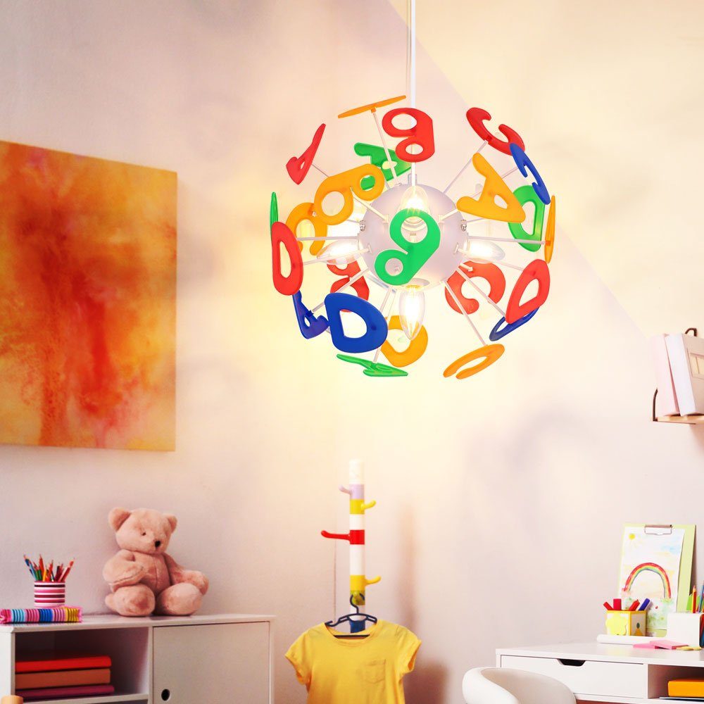 GLOBO LIGHTING Hängeleuchte, Leuchtmittel nicht inklusive, Kinderleuchte Hängeleuchte Kinderzimmerlampe Buchstaben bunt 4-Flammig
