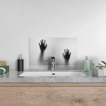 DEQORI Küchenrückwand 'Zwei Schattenhände', Glas Spritzschutz Badrückwand Herdblende