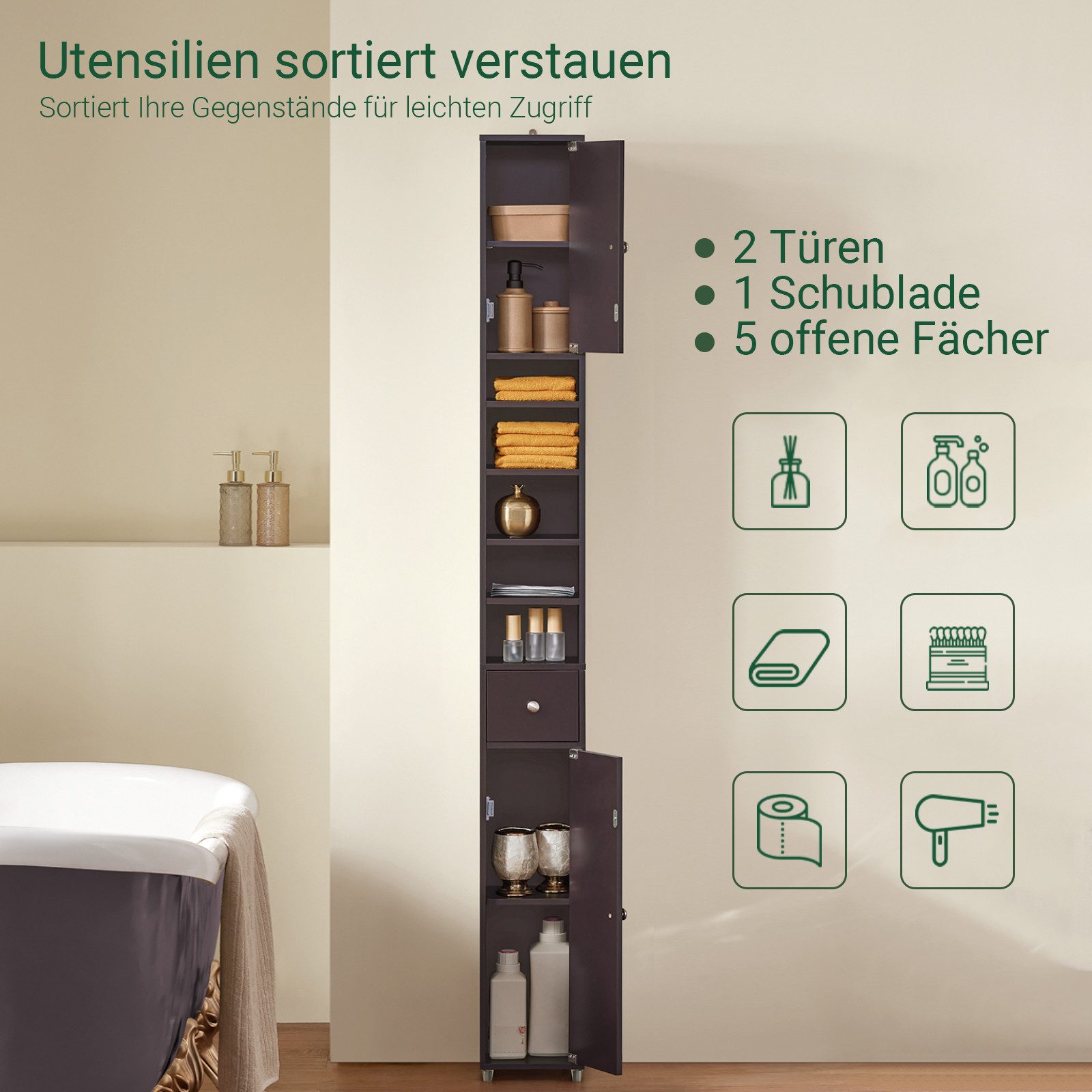 SoBuy Hochschrank Schmal Badschrank mit Verstellbaren Ablagen Badregal BZR3 günstig online kaufen
