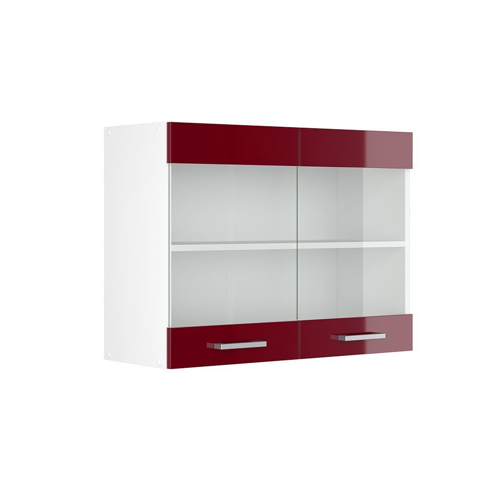 Vicco Hängeschrank Hängeglasschrank 80 cm R-Line Weiß Bordeaux Hochglanz