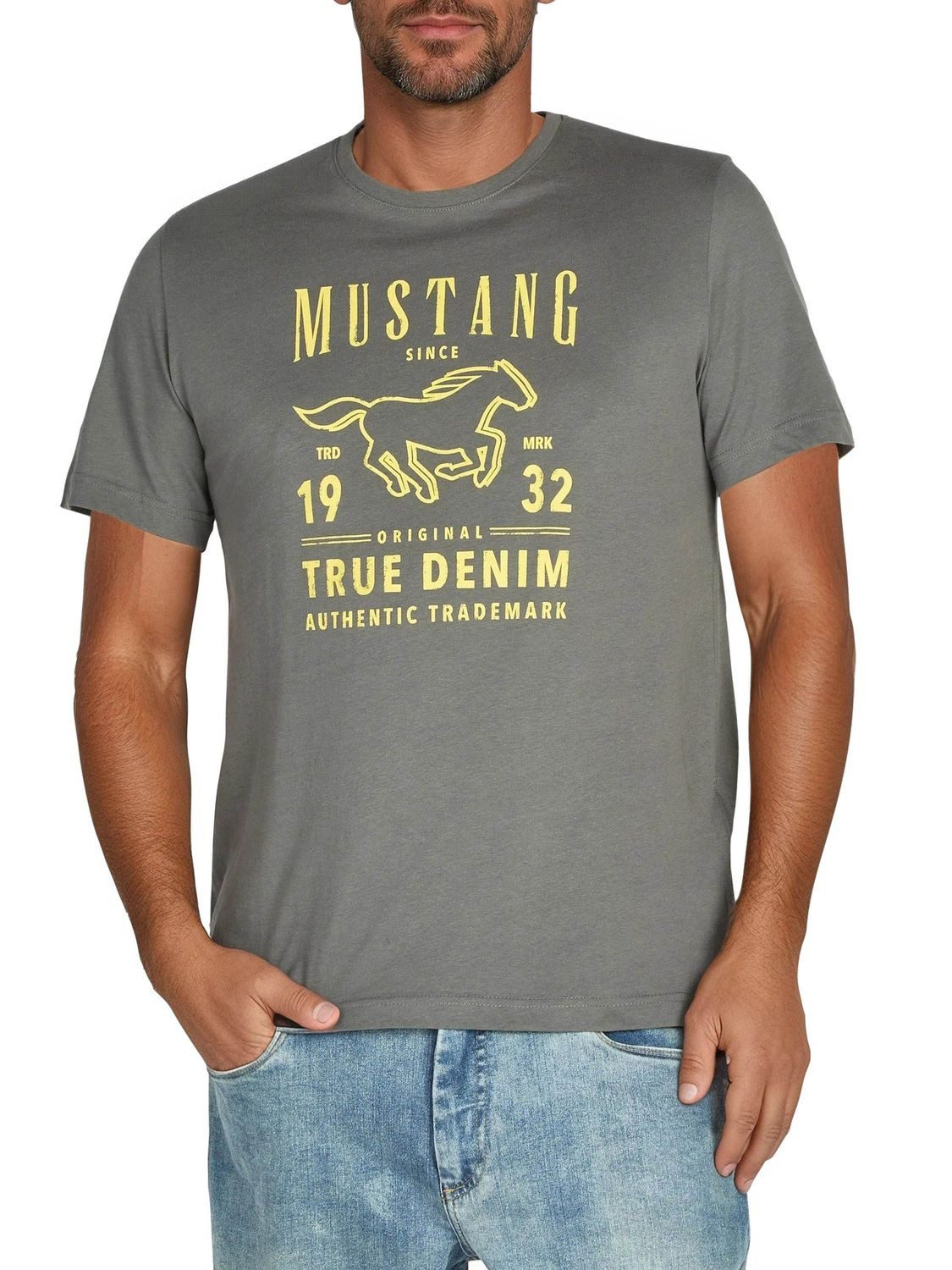 MUSTANG T-Shirt Herren Printshirt Regular Fit (1-tlg) Kurzarm Tee Shirt mit Rundhalsausschnitt aus 100% Baumwolle