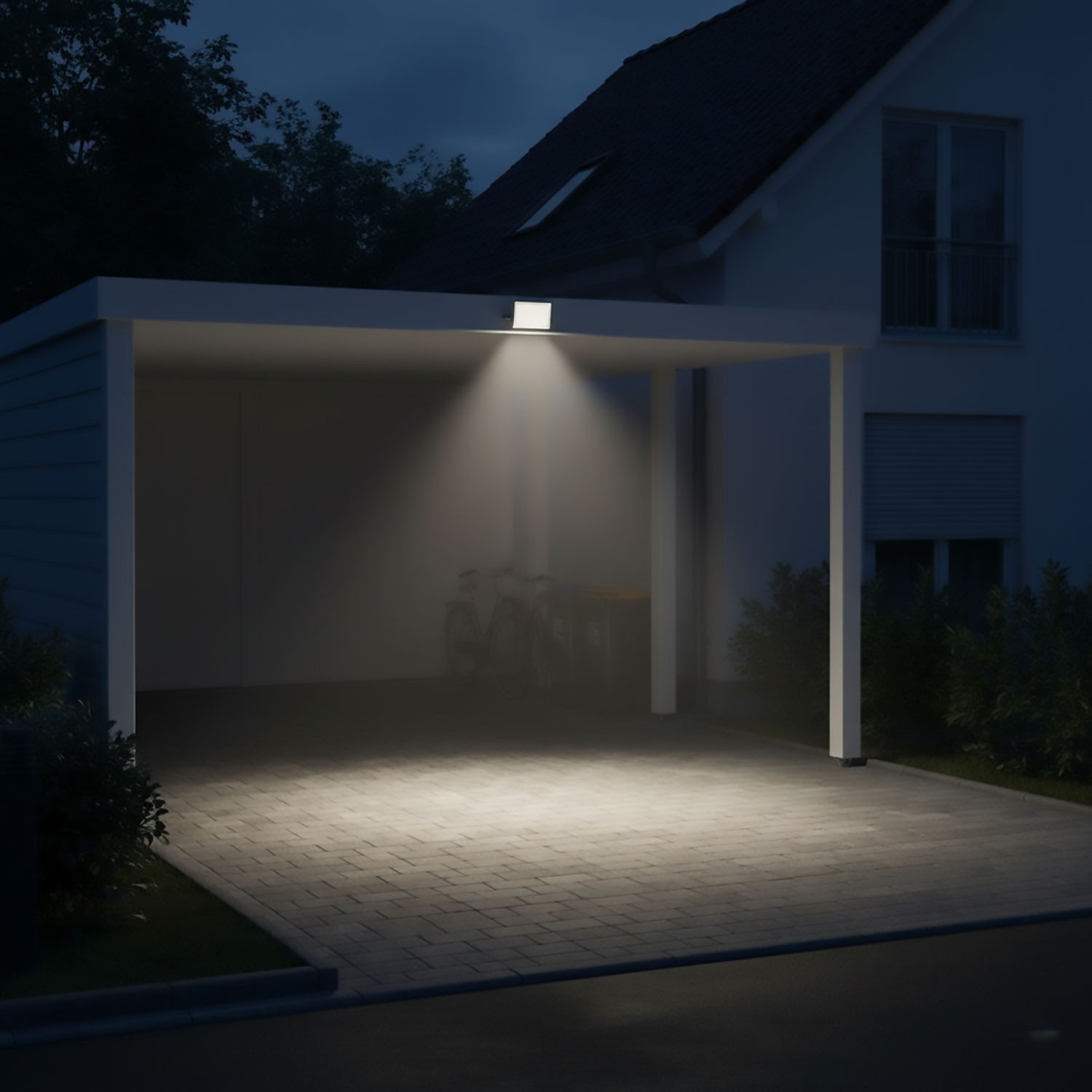 theben LED Flutlichtstrahler theLeda B20 dual BK, 20W LED Außenstrahler, 2850lm, 3000K/4000K umschaltbar, IP65