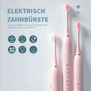 yozhiqu Elektrische Zahnbürste vollautomatische, wasserfeste elektrische Zahnbürste für Erwachsene, 4 Bürstenköpfe und 6 Reinigungsmodi, Tiefenreinigung, wasserdicht,Ipx7