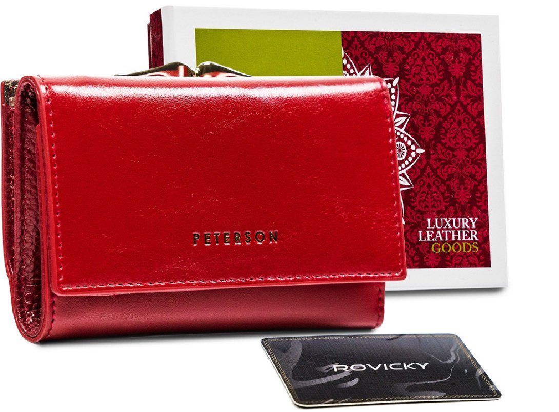 PETERSONⓇ Geldbörse Elegante kleine Echtleder Damengeldbörse RFID Schutz, Brieftasche, die Ihre Erwartungen erfüllt. Rot