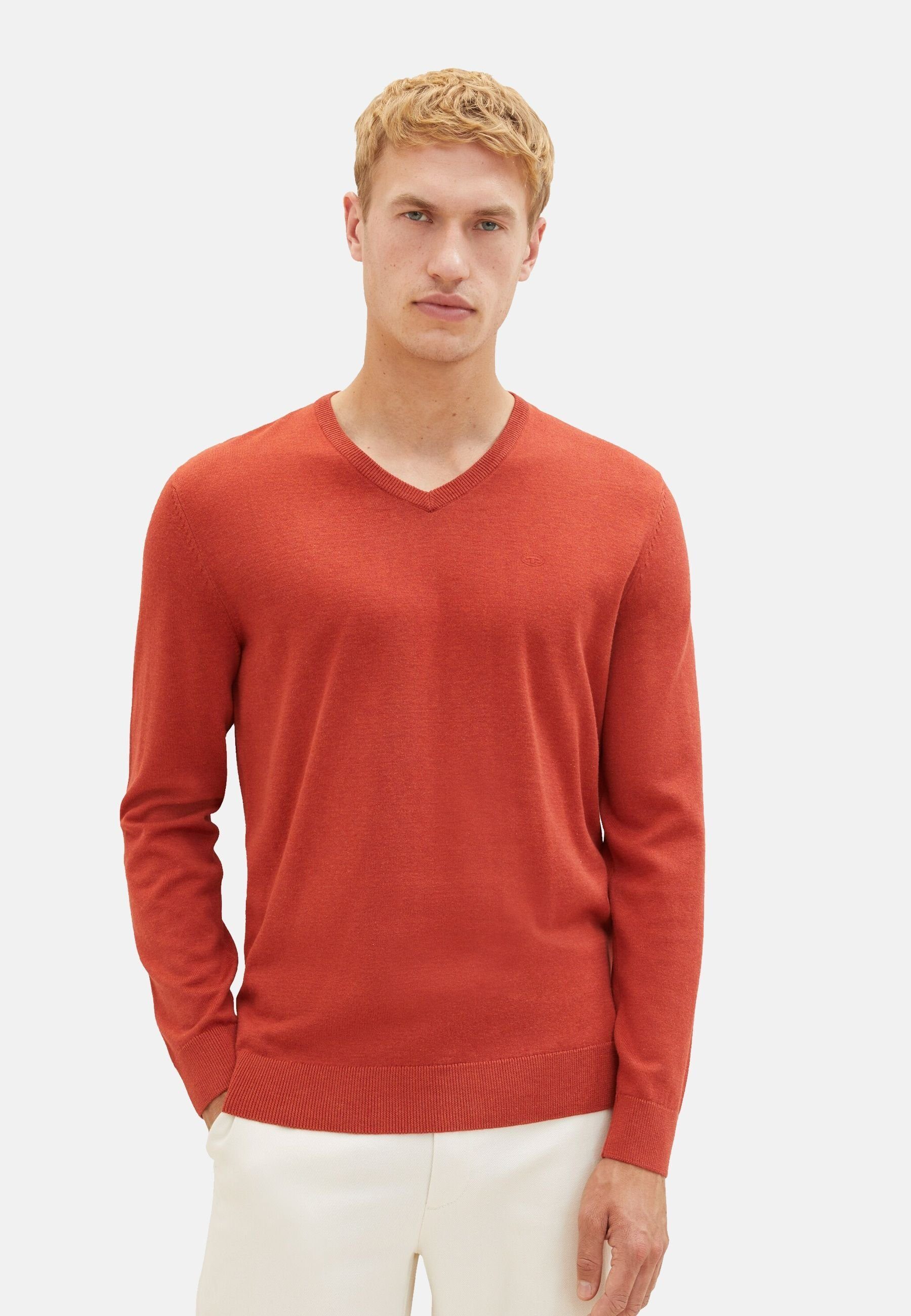 rot Rippbündchen meliert TOM Sweatshirt TAILOR Pullover mit (1-tlg) Sweatshirt
