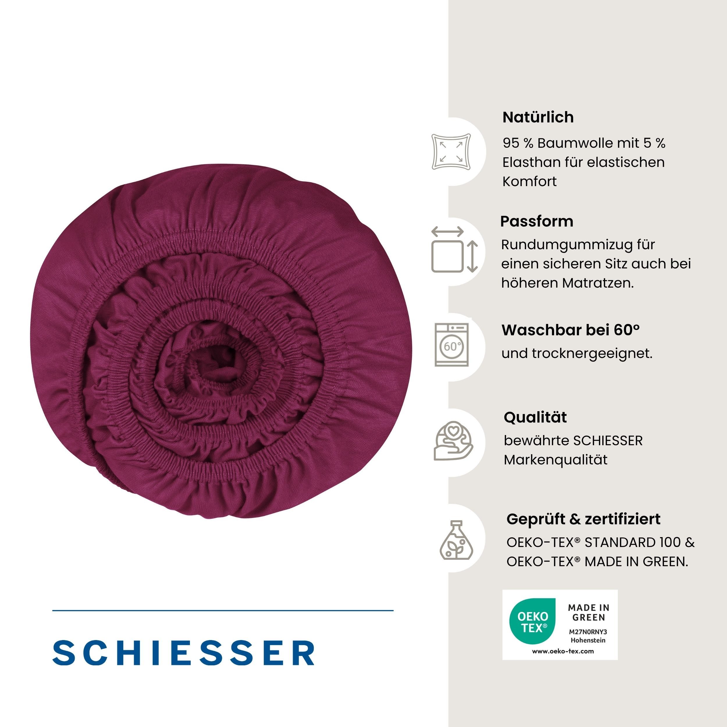 Schiesser Spannbettlaken Flexi aus 95% Baumwolle und 5% Elastahan in Premium-Qualität, Jersey-Elasthan, Gummizug: rundum, (1 Stück), für hohe Matratzen und Boxs – Bild 2 von 5