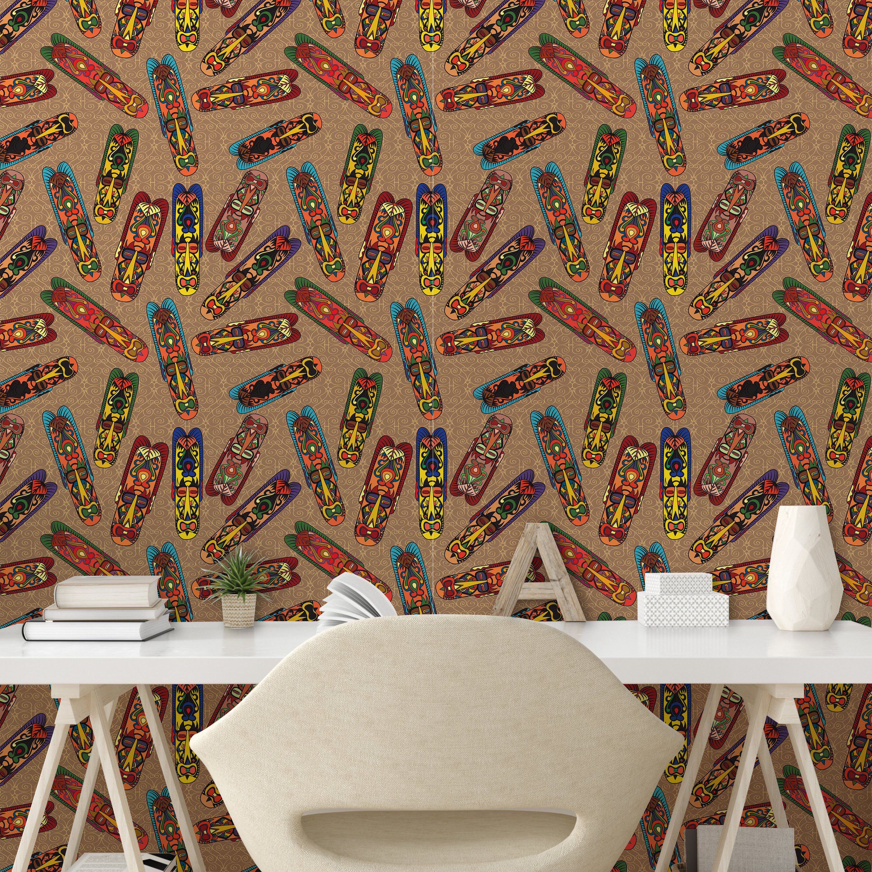 Abakuhaus Totem selbstklebendes Wohnzimmer Vinyltapete Küchenakzent, Bakongo afrikanisch Masken
