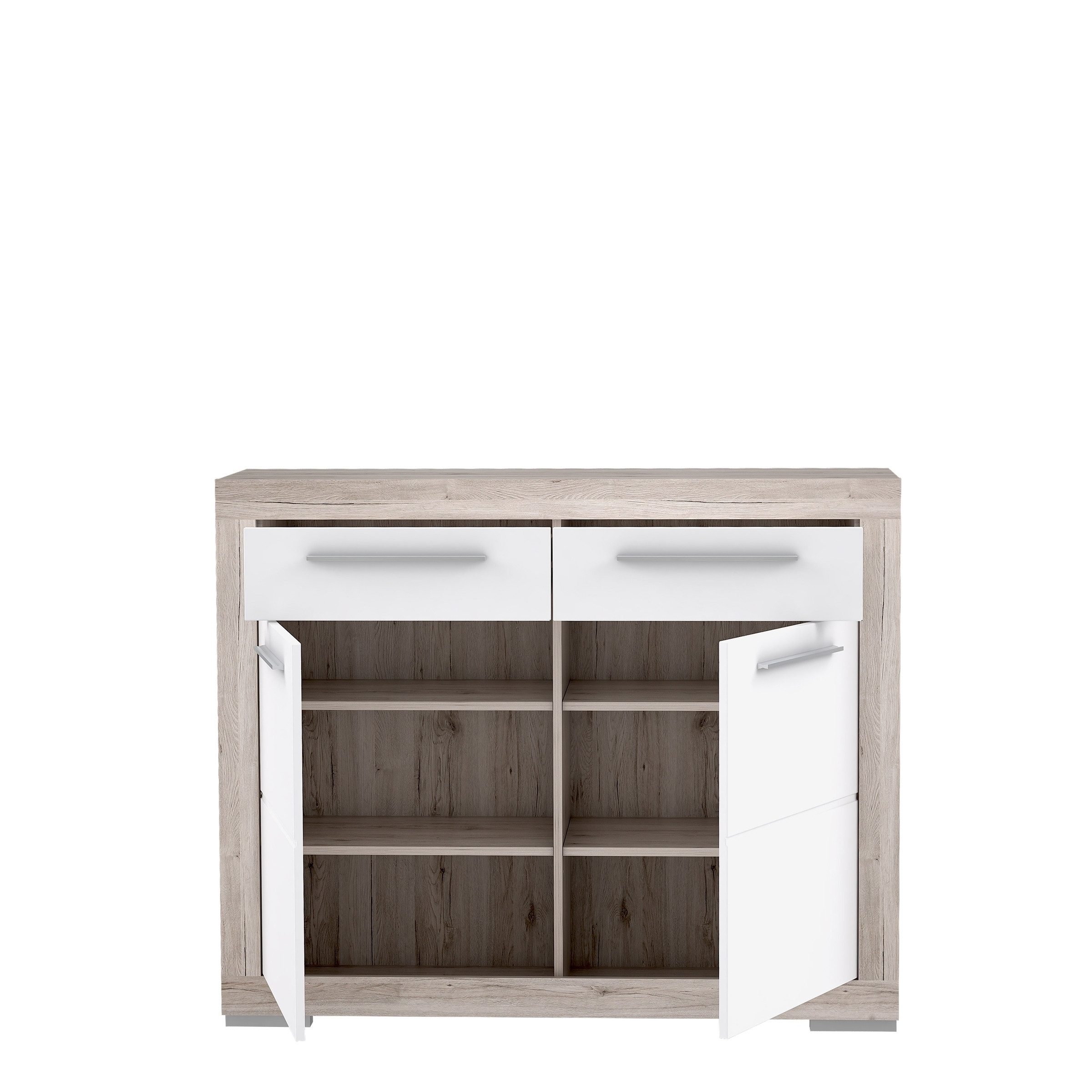 FORTE Schuhschrank in Weiss Glanz / Sandeiche - 118,6x96,9x36,3cm (BxHxT)