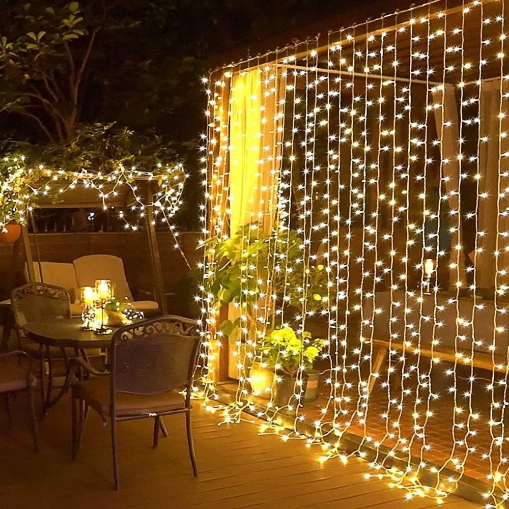 Montegoni LED-Lichtervorhang 3x3m Lichterkette mit 300 Warmweiß LEDs - Wass günstig online kaufen
