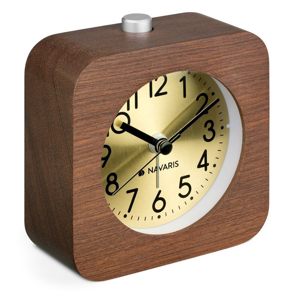 Analog Holz Uhr Wecker mit Snooze Ziffernblatt Alarm Licht Naturholz Holzwecker