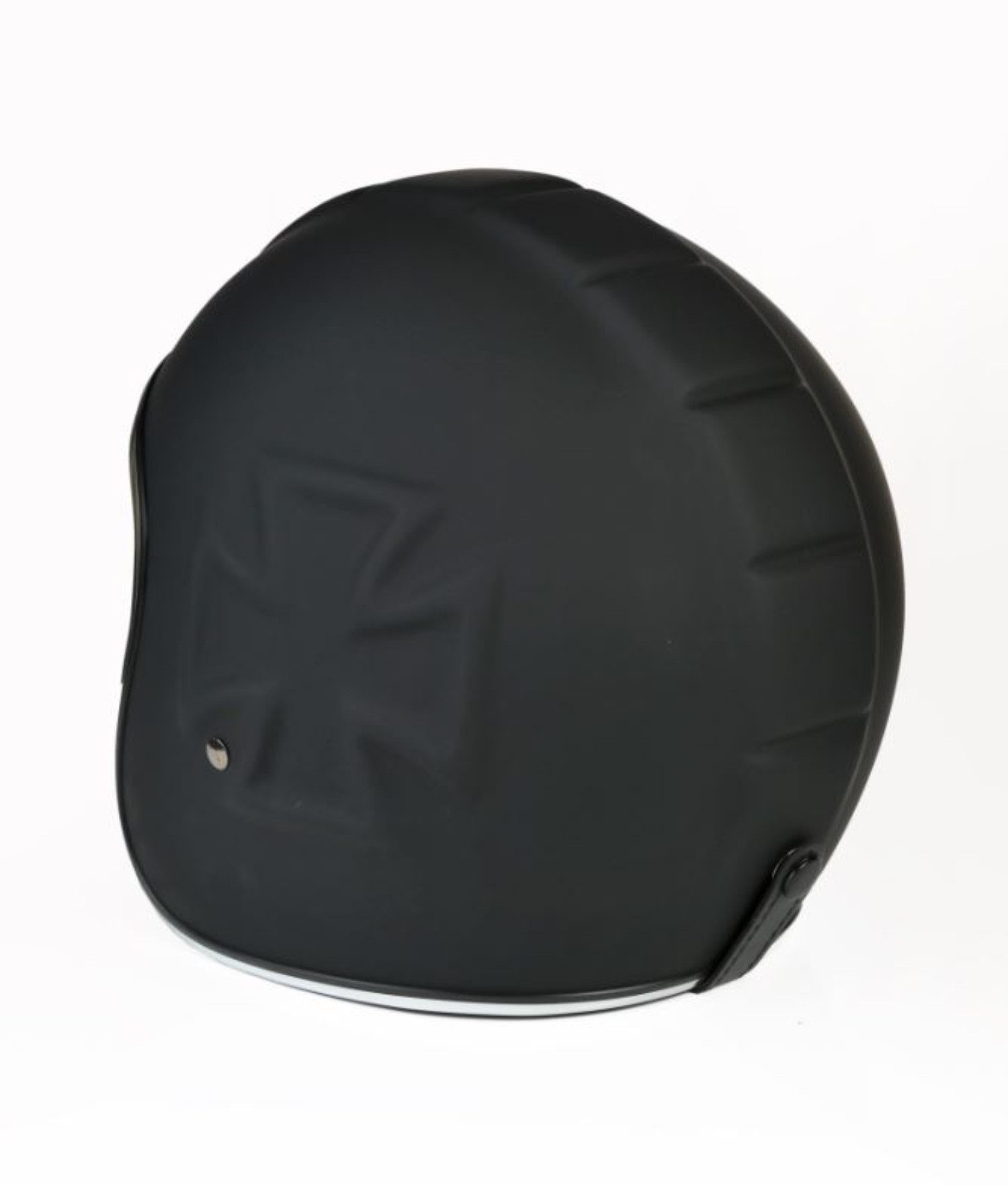 Alpha Speeds Motorradhelm ATELIER — Classic 3D Iron-Cross, Jet-Helm • Fiberglas • Matt Schwarz, nur ca. 800 g, inkl. herausnehmbare Wangenpolster, Slim & Smart Fit