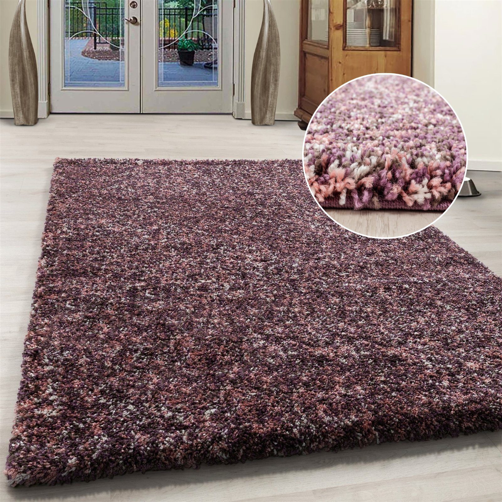 Hochflor-Teppich meliert Langflorteppich Hochflorteppich Wohnzimmer weich, Miovani, Höhe: 30 mm Pink