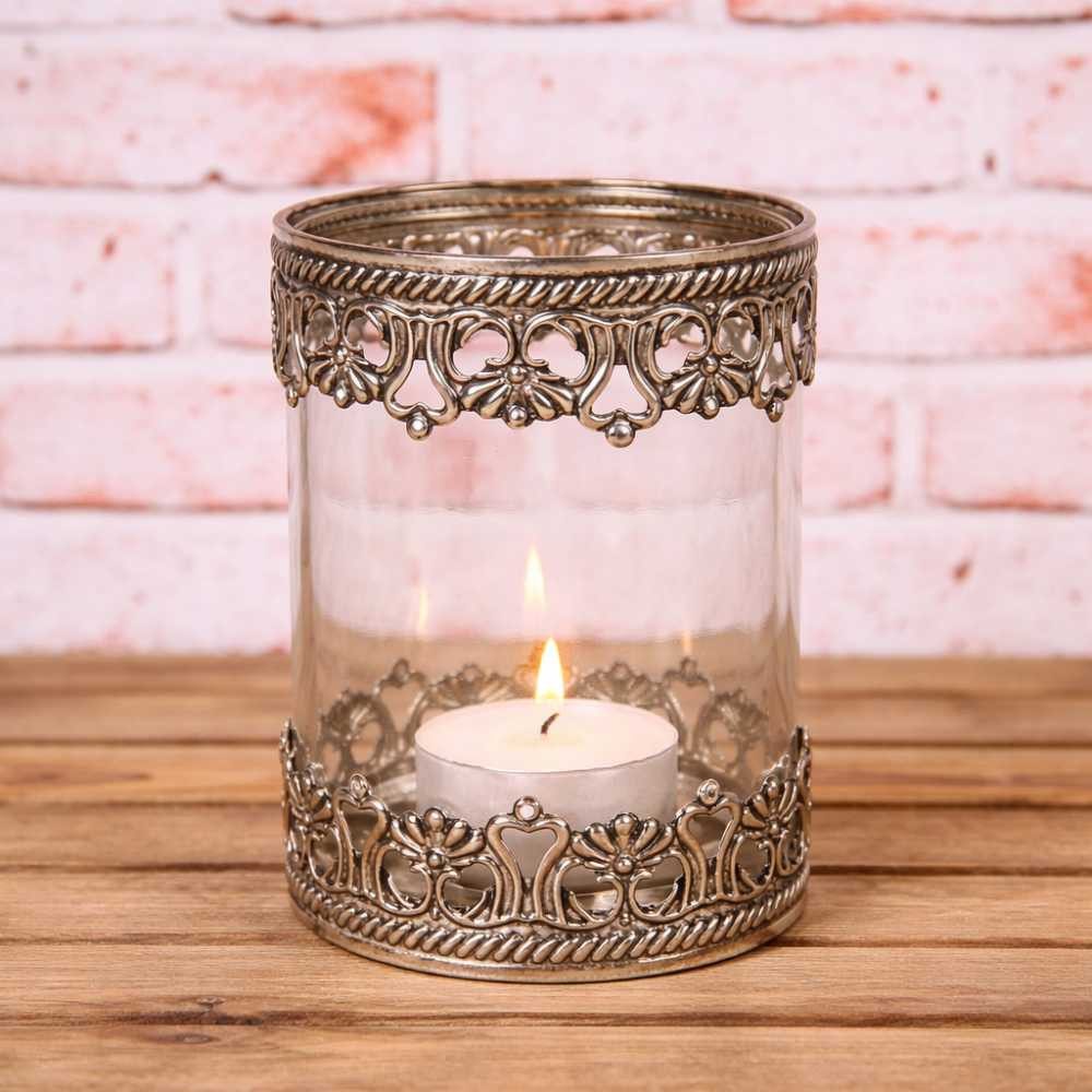 AltoBelli Kerzenhalter AltoBelli Teelichthalter AMALFI Glas mit Metall Verzierungen 8x12 cm