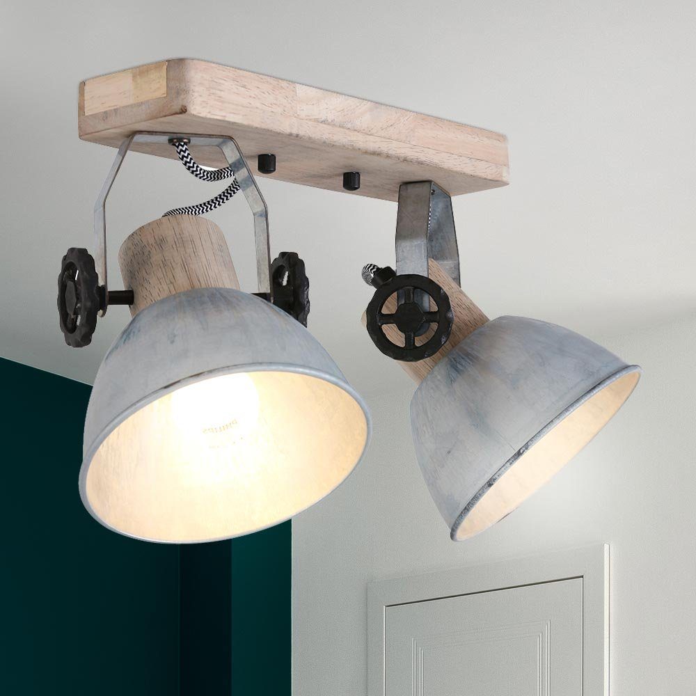 Decken Lampe Metall Leuchte Holz Beweglich Design Retro Wohn Zimmer Beleuchtung 