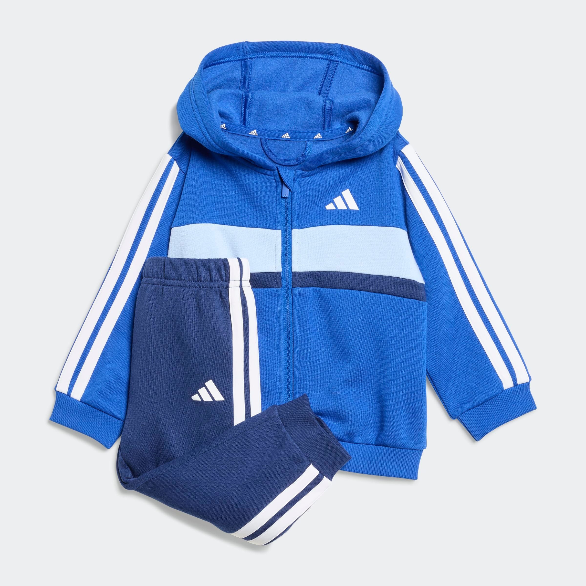 adidas Sportswear Trainingsanzug ESSENTIALS TIBERIO 3-STREIFEN FLEECE KINDER (2-tlg), für Babys und Kleinkinder, zweiteiliges Set