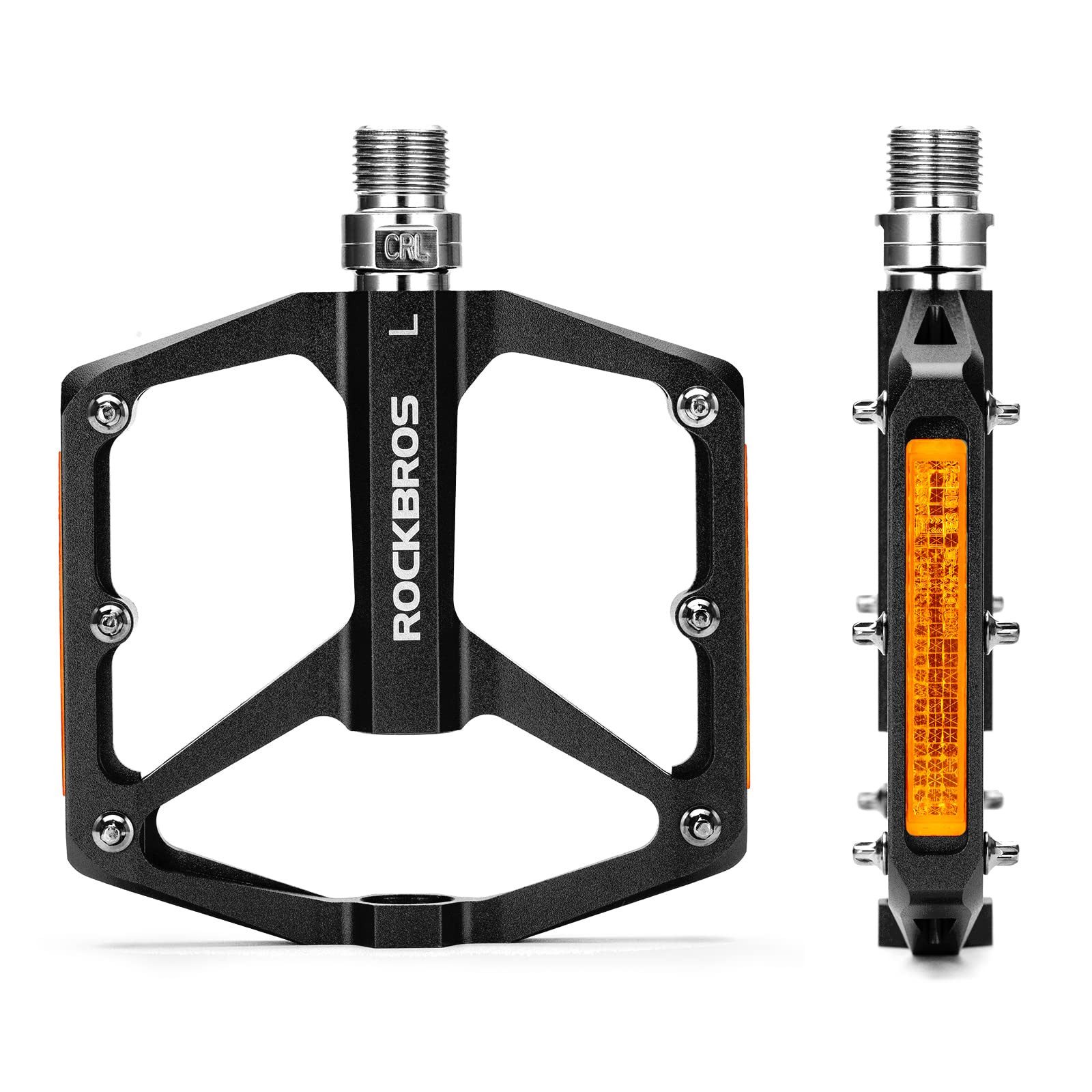 ROCKBROS Fahrradpedale mit Reflektoren Platform Pedale aus Aluminiumlegierung (Rennrad, BMX, E-Bike, 1-tlg., Antirutsch Ultraleicht 9/16 Zoll Fahrrad Pedale für MTB)