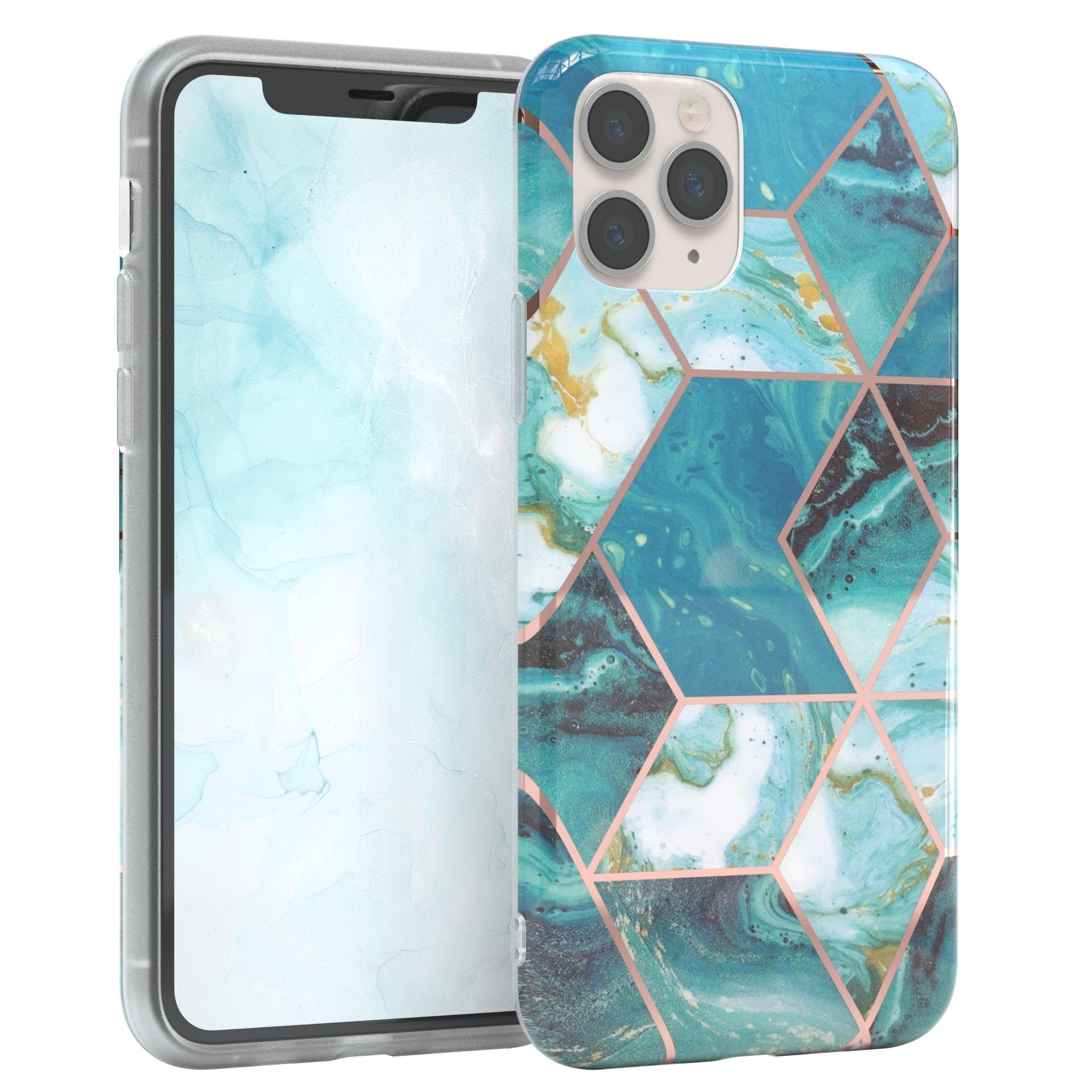EAZY CASE Handyhülle IMD Motiv Cover für Apple iPhone 11 Pro 5,8 Zoll, Etui Silikonhülle Dünn Design Ultra Case kratzfest Marmor Blau Grün