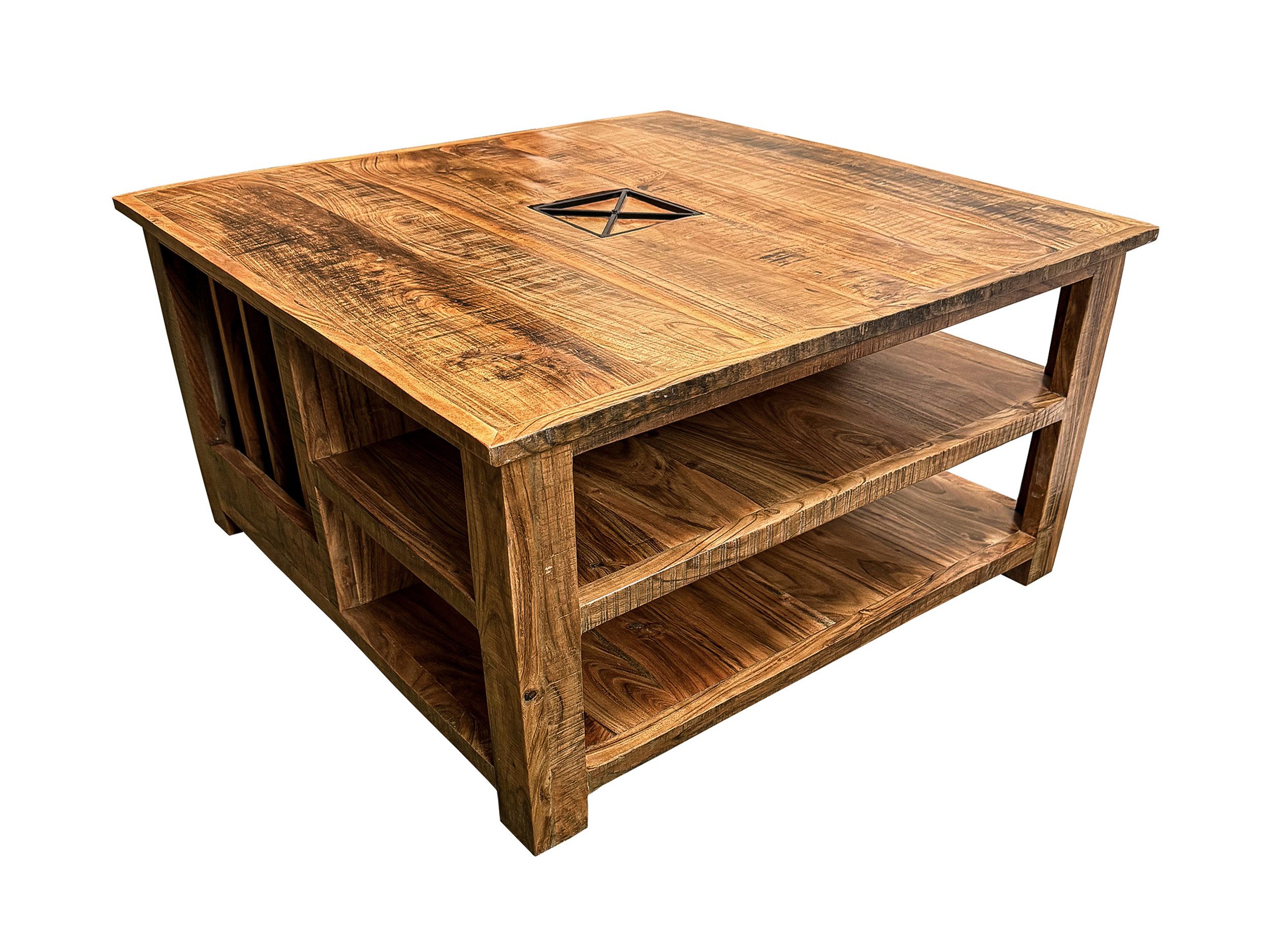 Massivart® Couchtisch Wohnzimmertisch, B 90 cm, Massivholz Akazie lackiert »ACANO«, montiert · 2 Ablageflächen · 4 offene Fächer · viel Stauraum