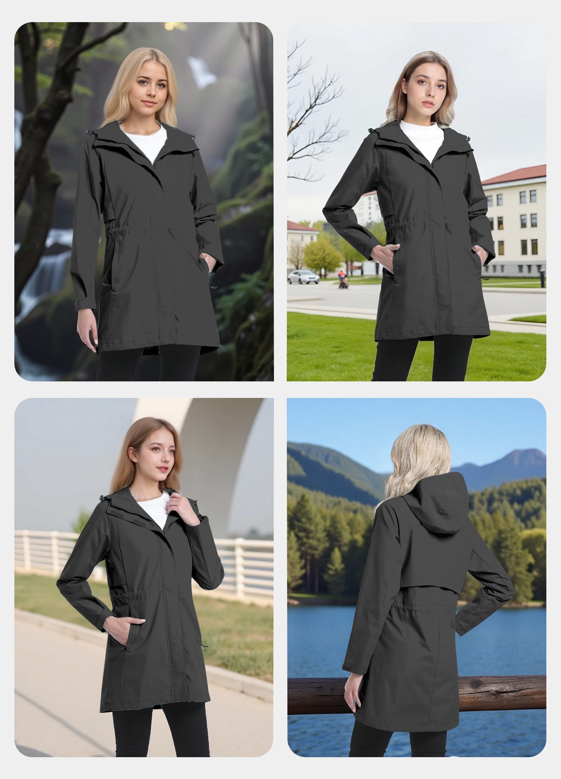ATLASLAVA Regenjacke Damen Lang Softshelljacke Regenmantel (1-St) Frauen Trenchcoat Windbreaker Leichte Übergangsjacke Mantel – Bild 4 von 5